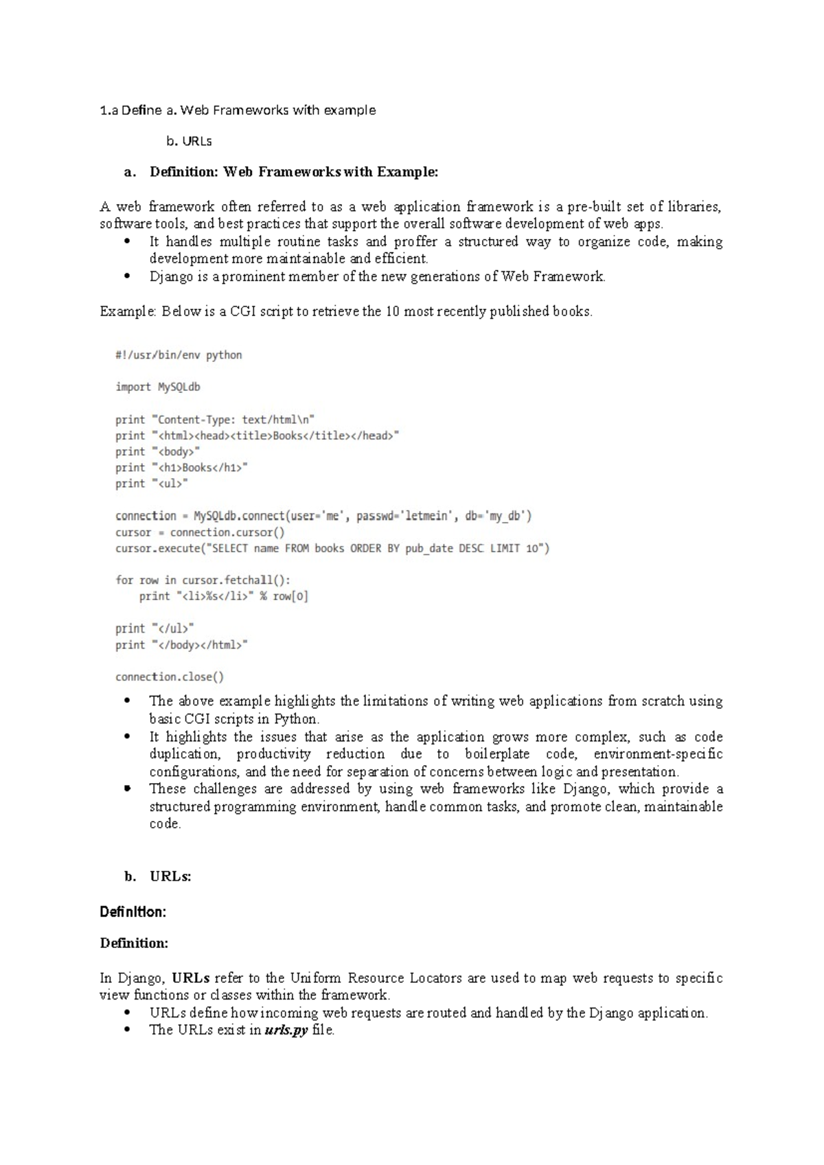 FSmodelsolutions - Solved Q/P Key - 1 Define a. Web Frameworks with ...
