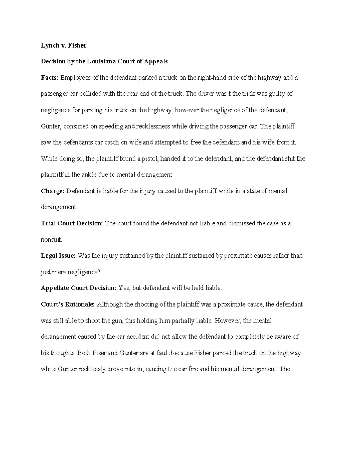 Lwso17 Review of court cases Lynch v. Fisher Decision by the