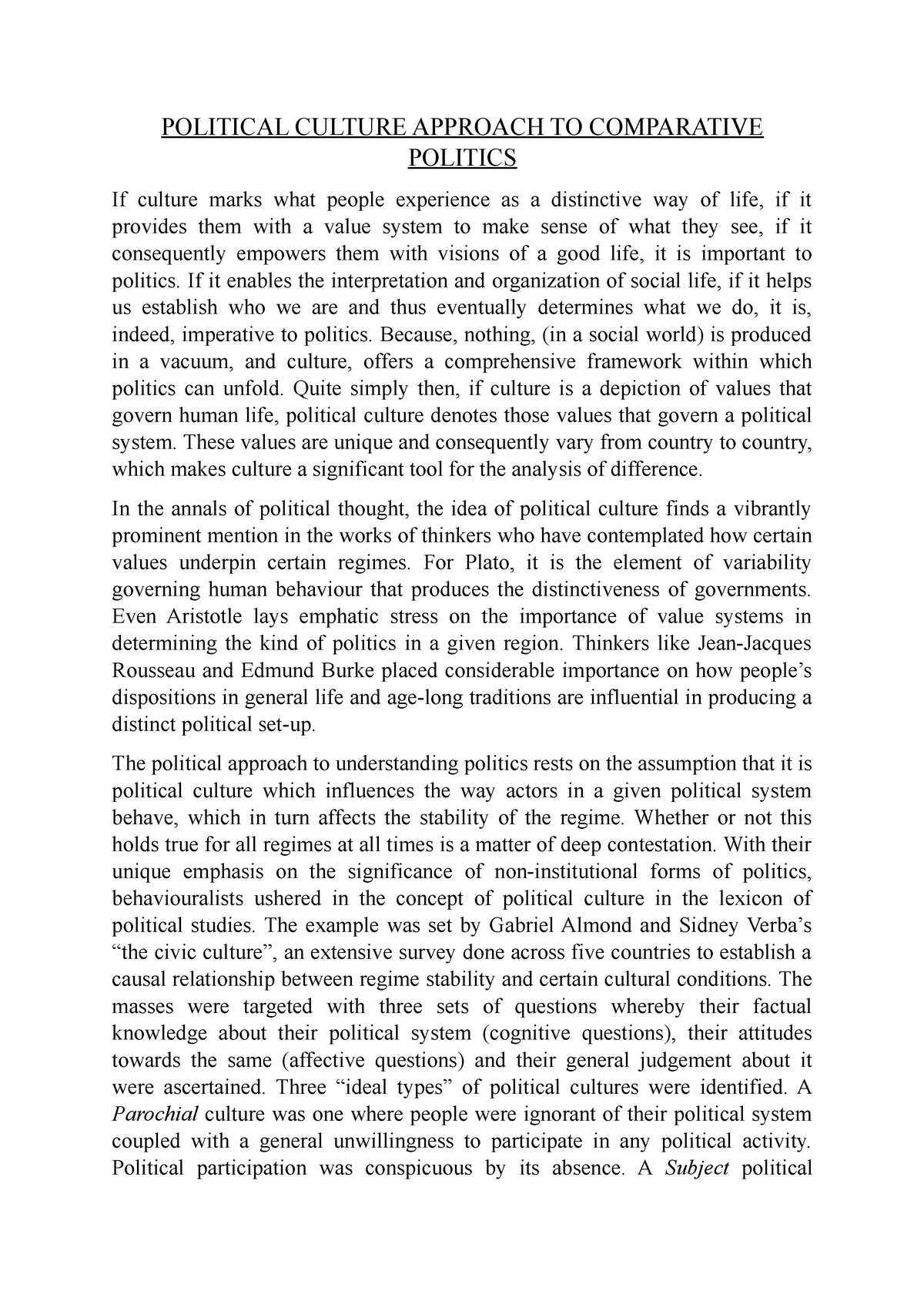 participant political culture essay