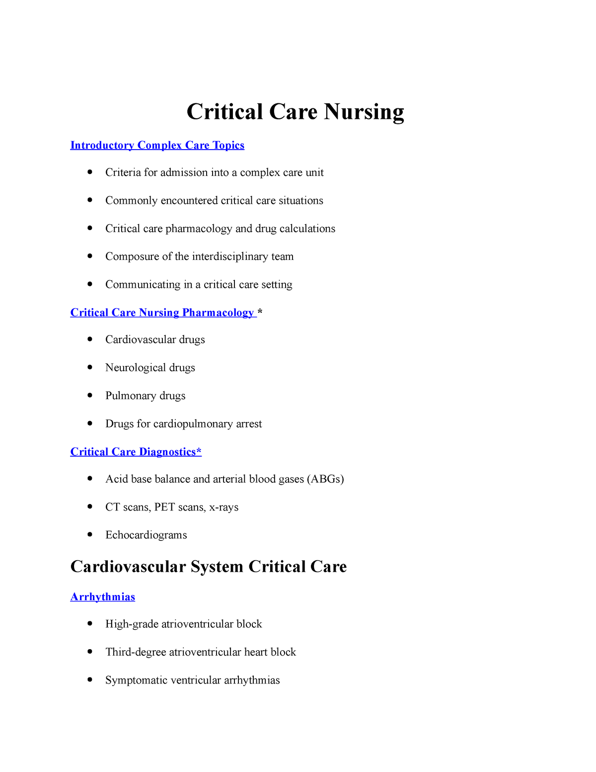 critical care nursing introduction quiz