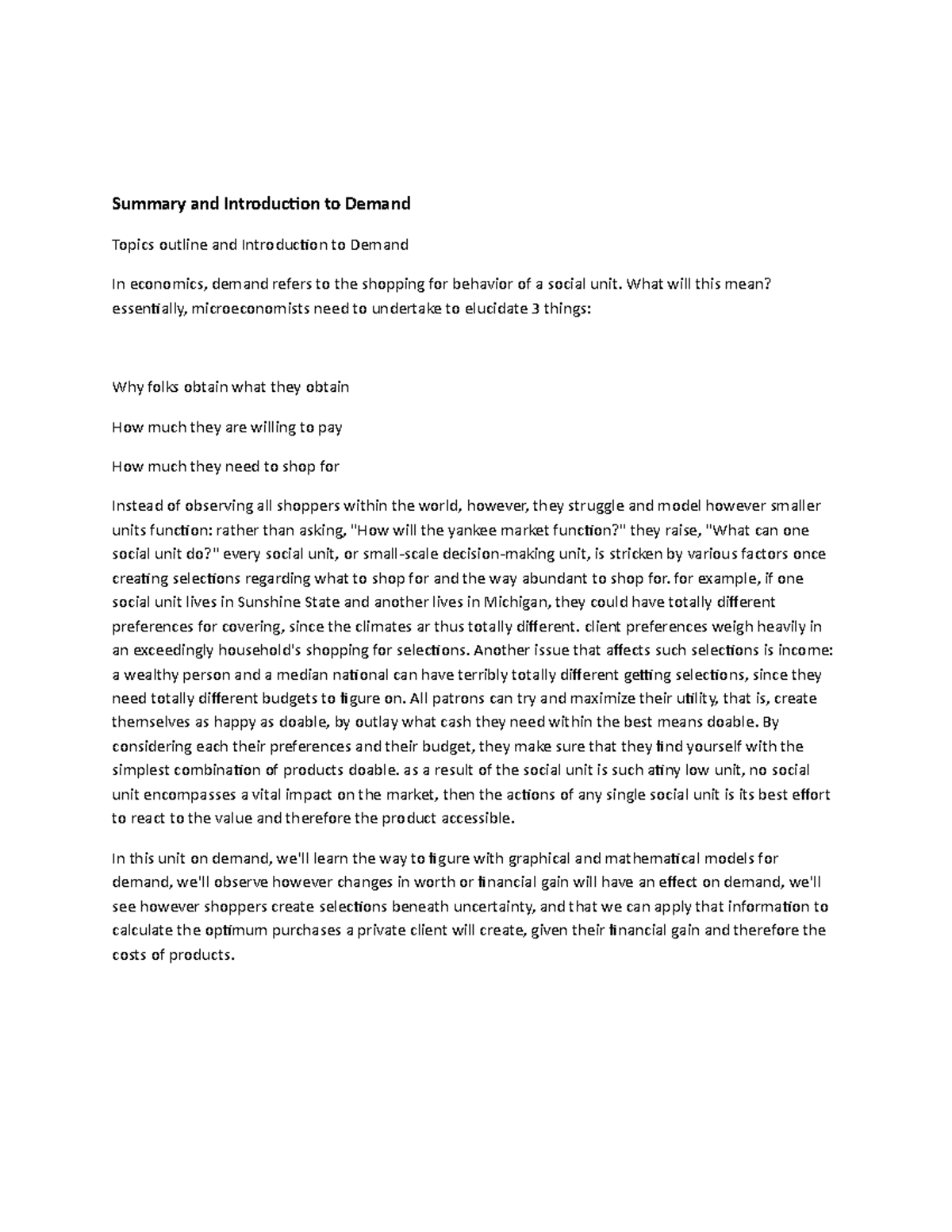 Introduction to Demand - What will this mean? essentially ...