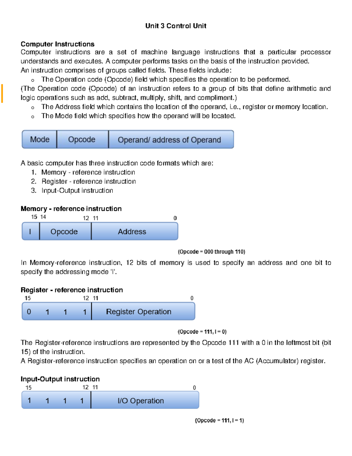 COA UNIT 3 - vyuryudurlig - Unit 3 Control Unit Computer Instructions ...