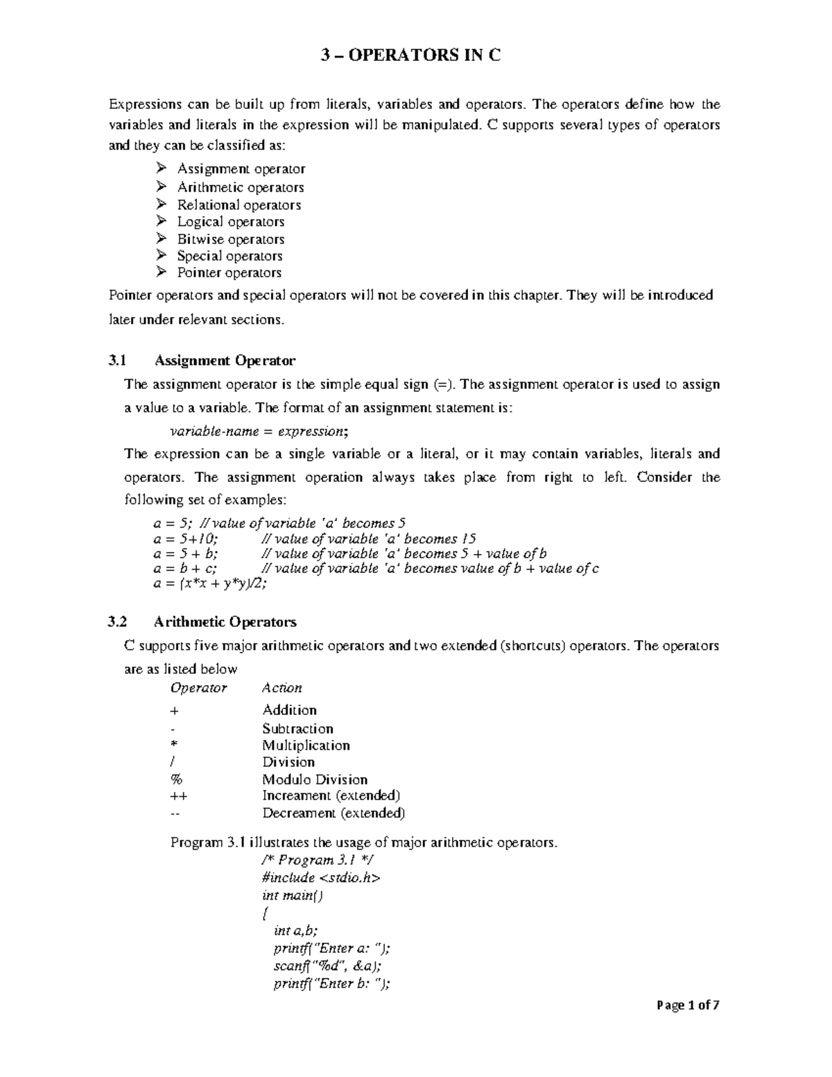 Introduction to C Programming - Chapter Three - 3 – OPERATORS IN C ...