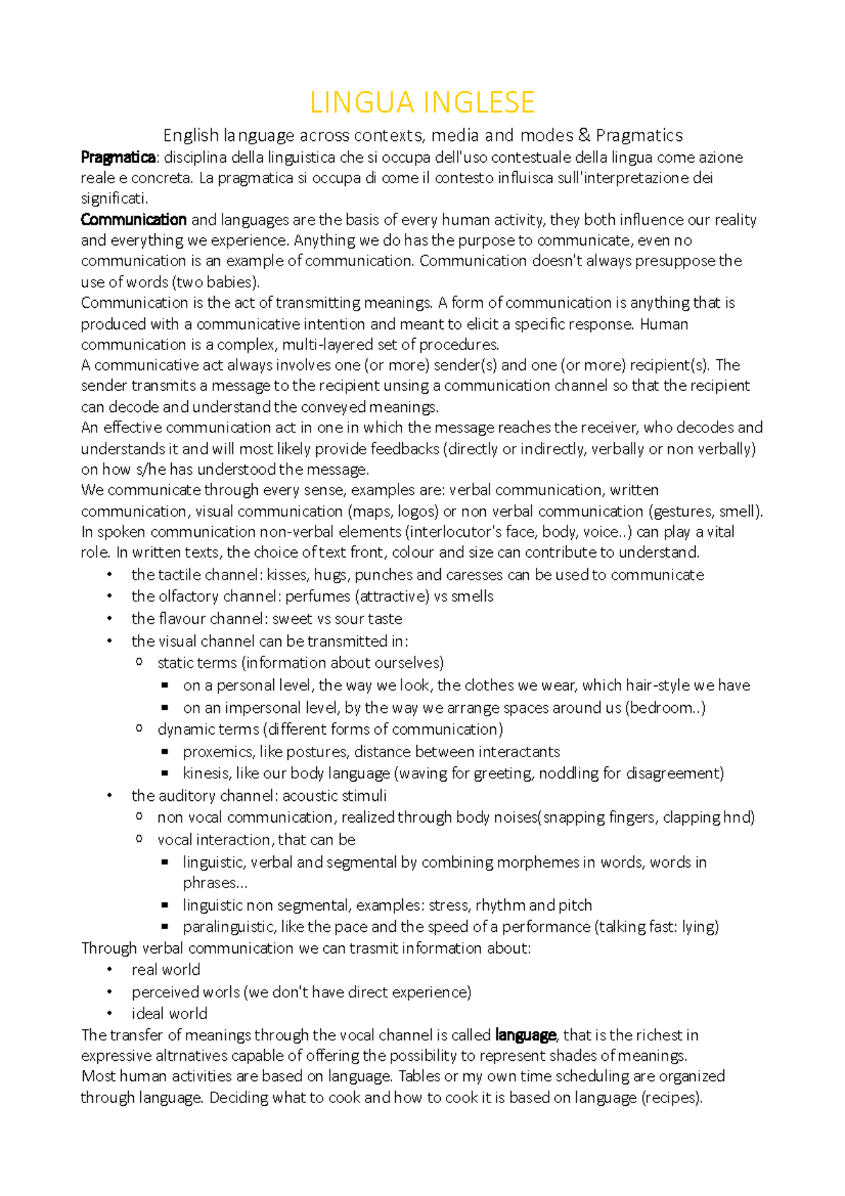 Lingua Inglese 1 Sala - English language across contexts, media and ...