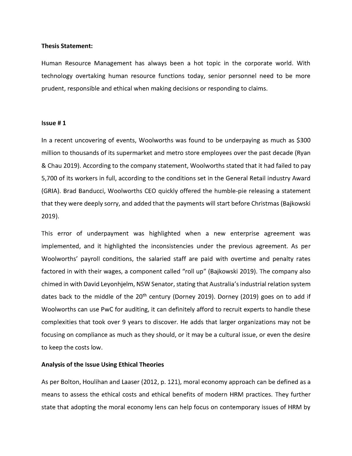 thesis statement human resource management