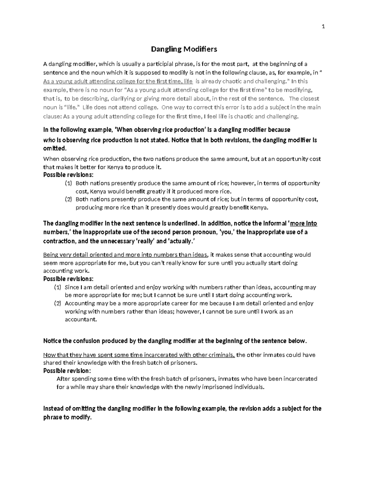 Dangling Modifiers - class notes - 1 Dangling Modifiers A dangling ...