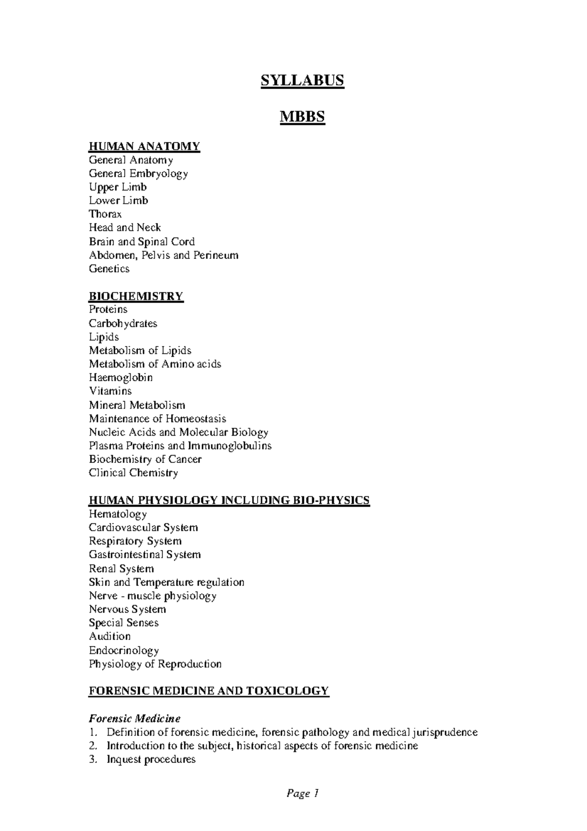 Mbbs syllabus - SYLLABUS MBBS HUMAN ANATOMY General Anatomy General ...