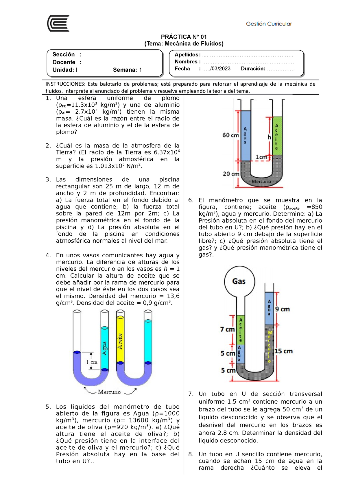 1 Mec Fluidos 2023 - Problemas De Fisica II Para Resolver. - PRÁCTICA N ...