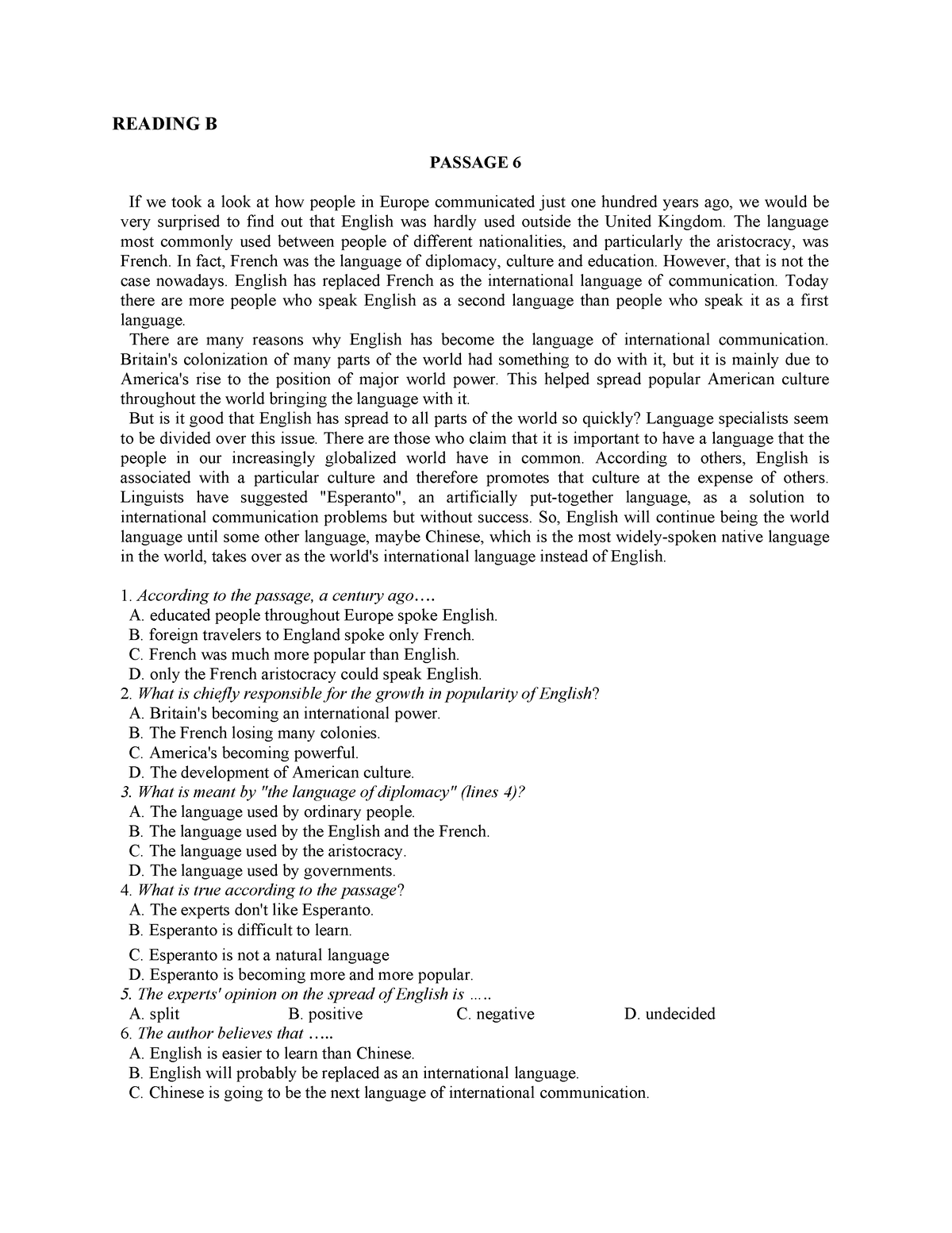 Reading Practice- Passage 6-10- SV - READING B PASSAGE 6 If We Took A ...