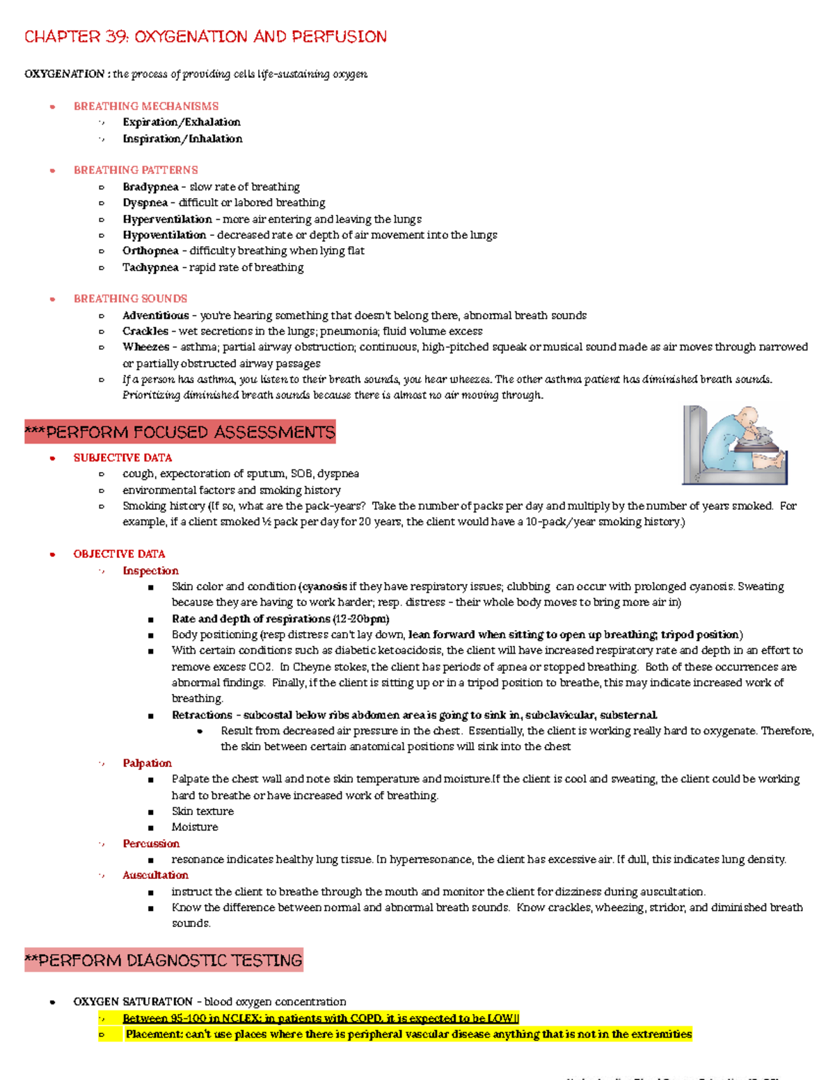 EXAM 3 Foundations Notes - CHAPTER 39: OXYGENATION AND PERFUSION ...