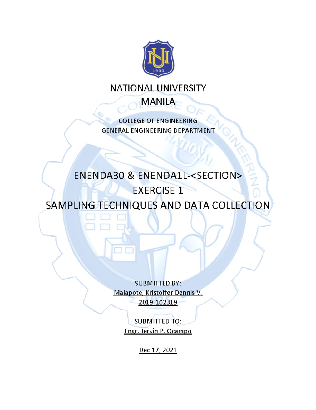 Data Analysis for mechanical engineering - NATIONAL UNIVERSITY MANILA ...