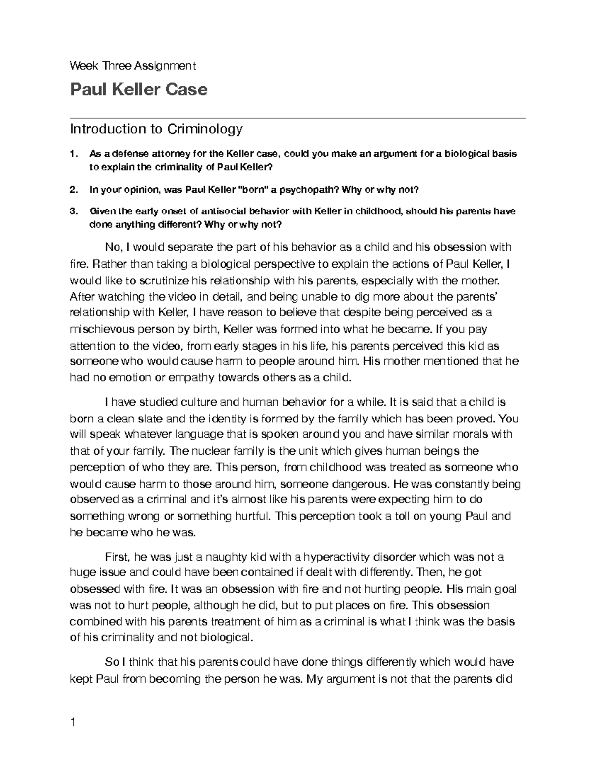 Week 3 Assignment Paul Keller Week Three Assignment Paul Keller