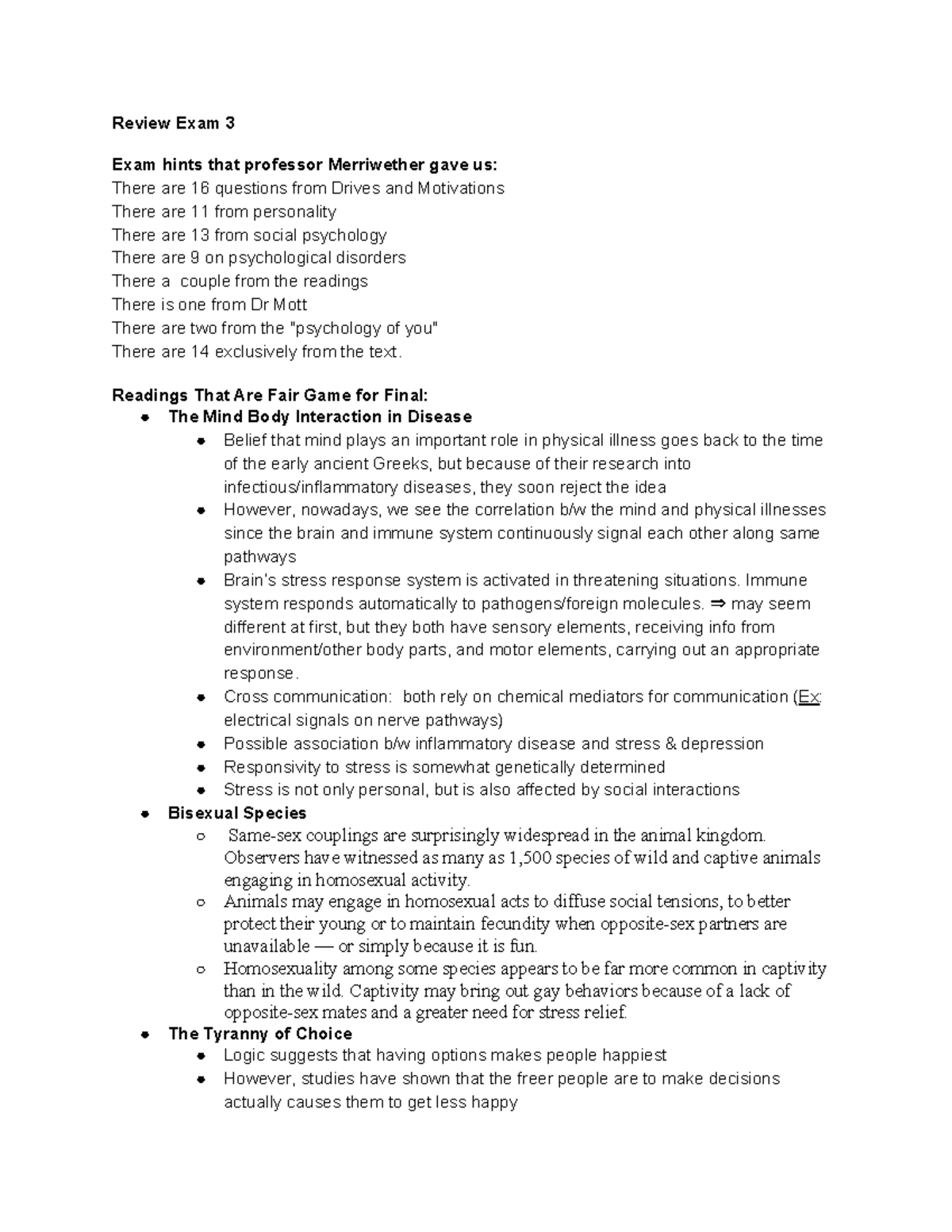 Psychology Test 3 Review Sheet - Review Exam 3 Exam hints that ...