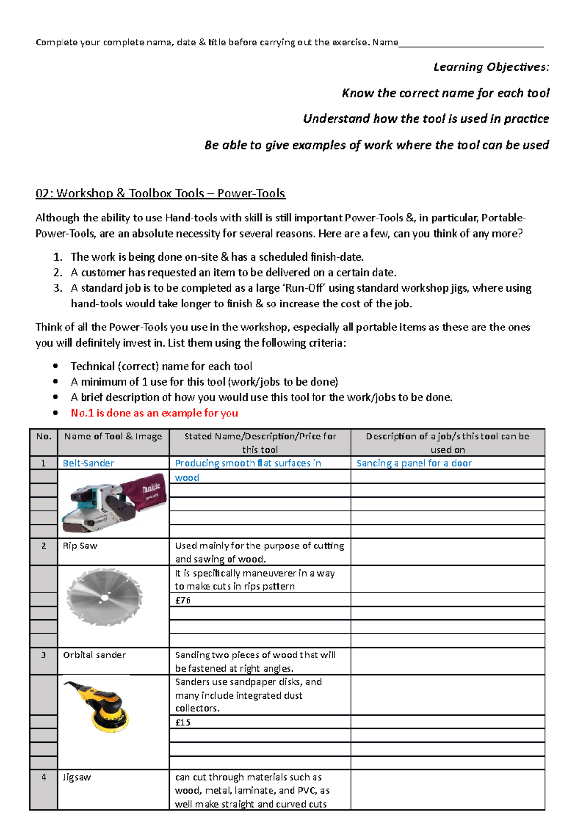 List and descriptions of Power-Tools - Students - Complete your ...