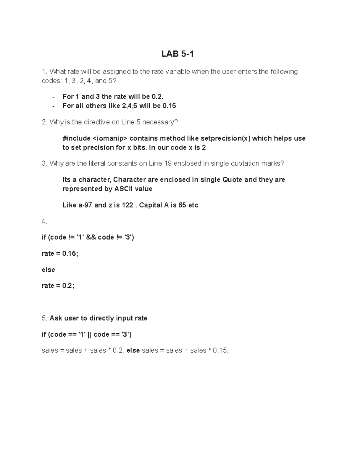 Homework #3 - LAB 5- 1. What rate will be assigned to the rate variable ...
