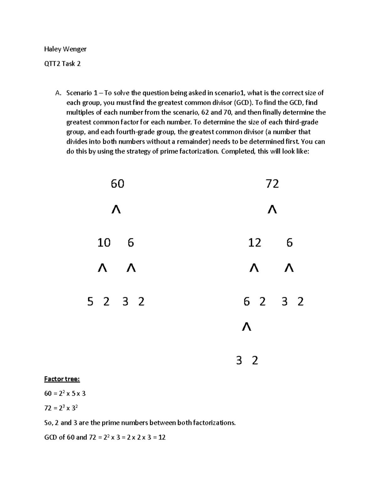 QTT2 Task 2 attempt 2 - Task 2 - Haley Wenger QTT2 Task 2 A. Scenario 1 ...