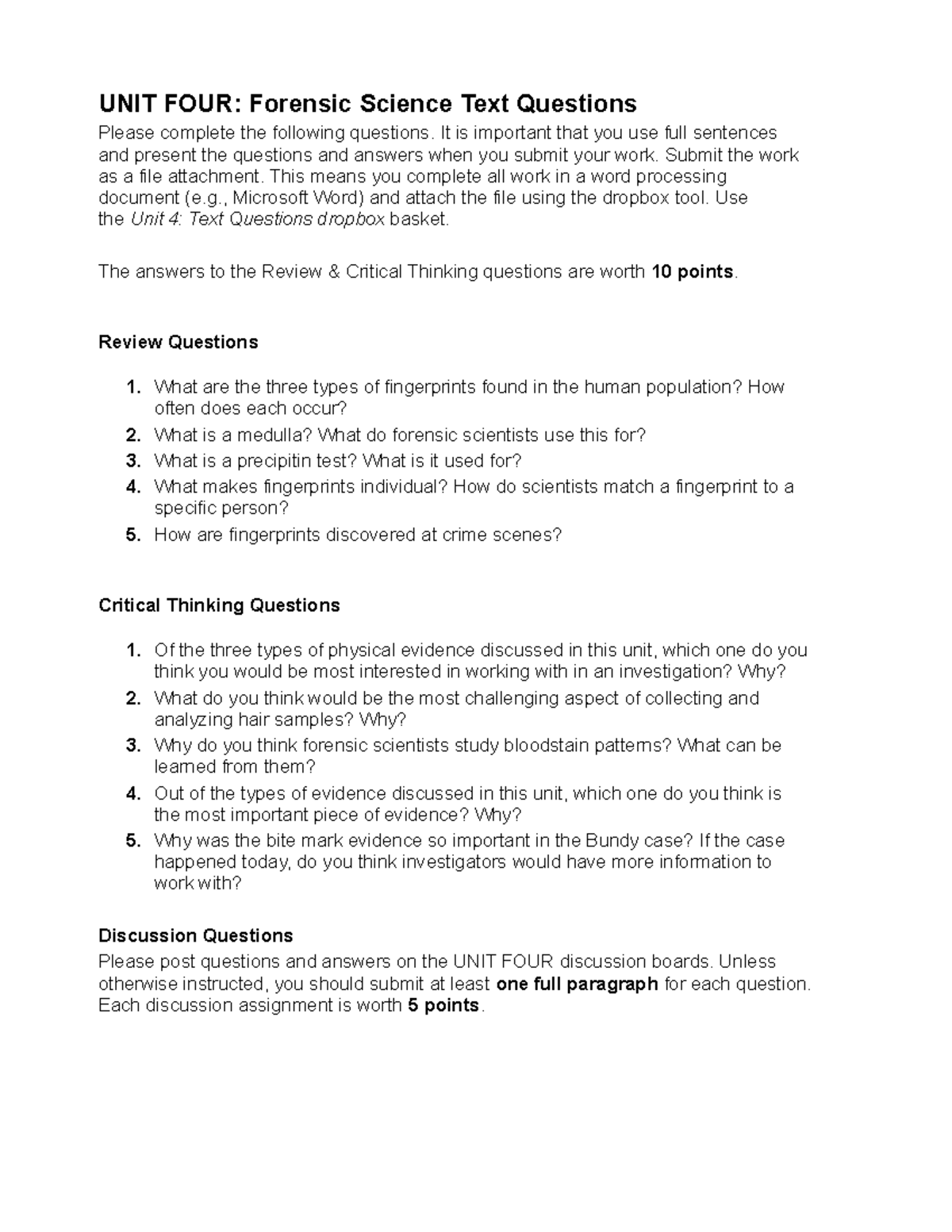 Forensic 1 Unit 4 Text - Lab Notes - UNIT FOUR: Forensic Science Text ...