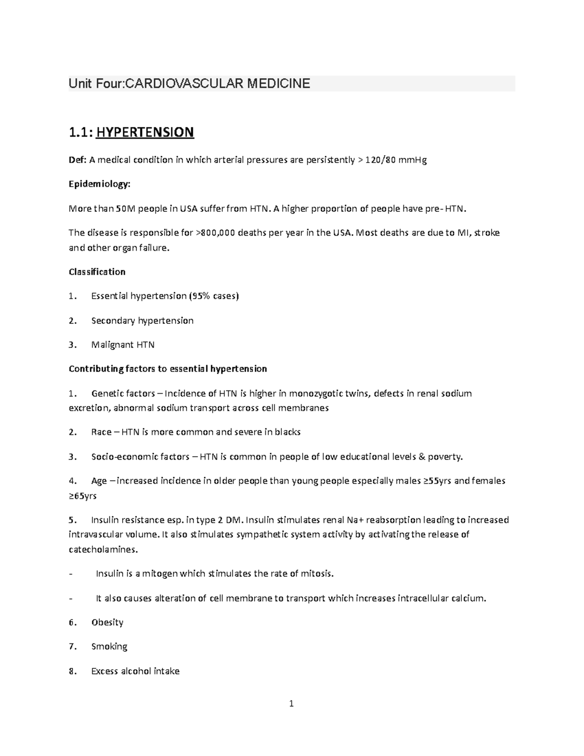 Unit 4; Cardiovascular Medicine Unit FourCARDIOVASCULAR MEDICINE 1
