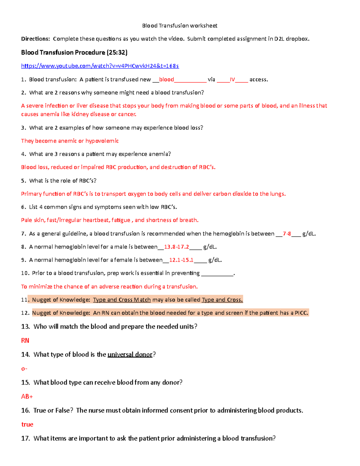 Blood Transfusion worksheet Student - Blood Transfusion worksheet  Directions: Complete these - Studocu
