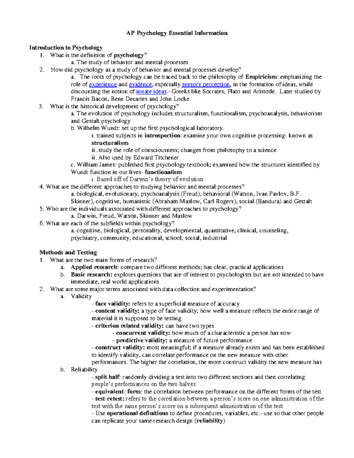 AP Psychology Essential Information - AP Psychology Essential ...