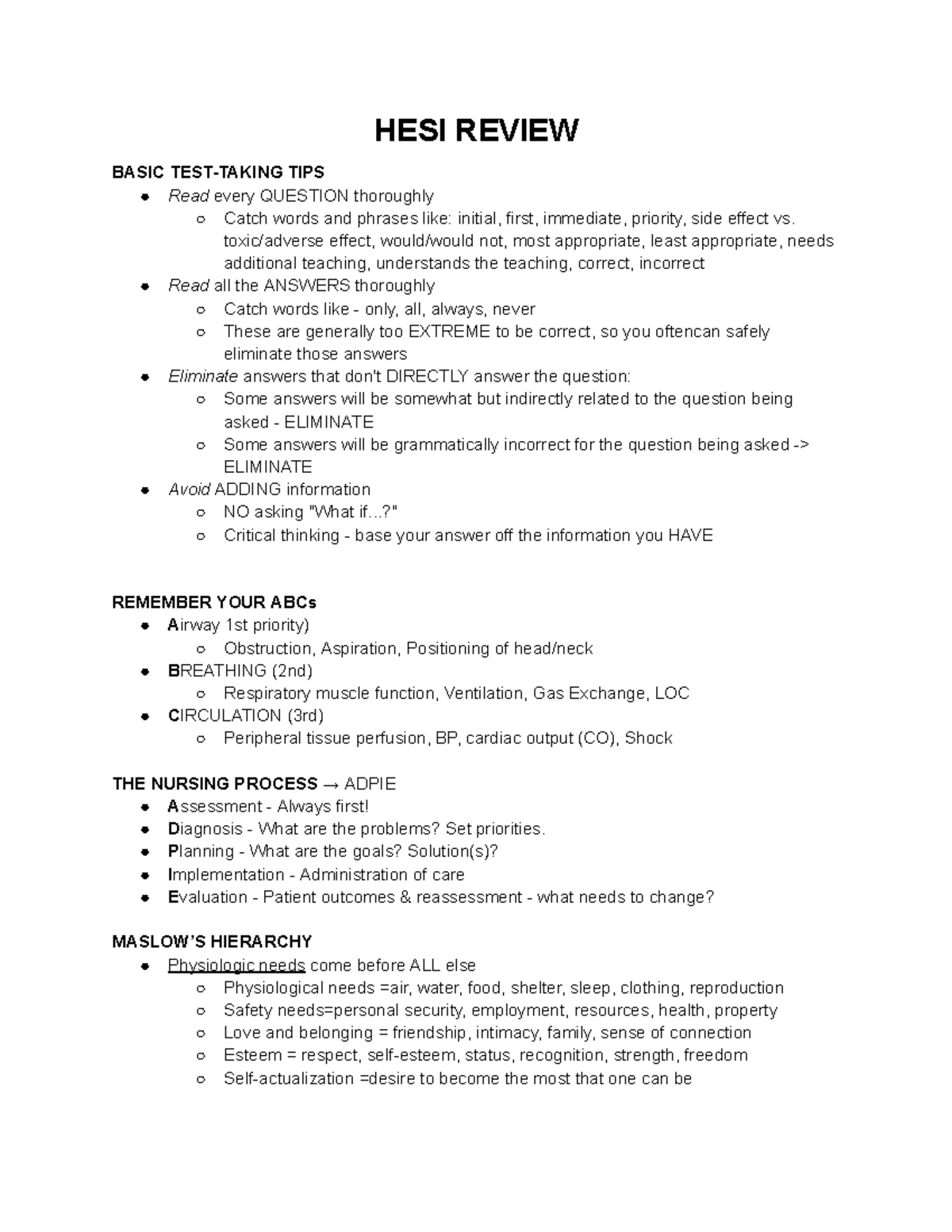 HESI Fundamentals Review - HESI REVIEW BASIC TEST-TAKING TIPS ï Read ...