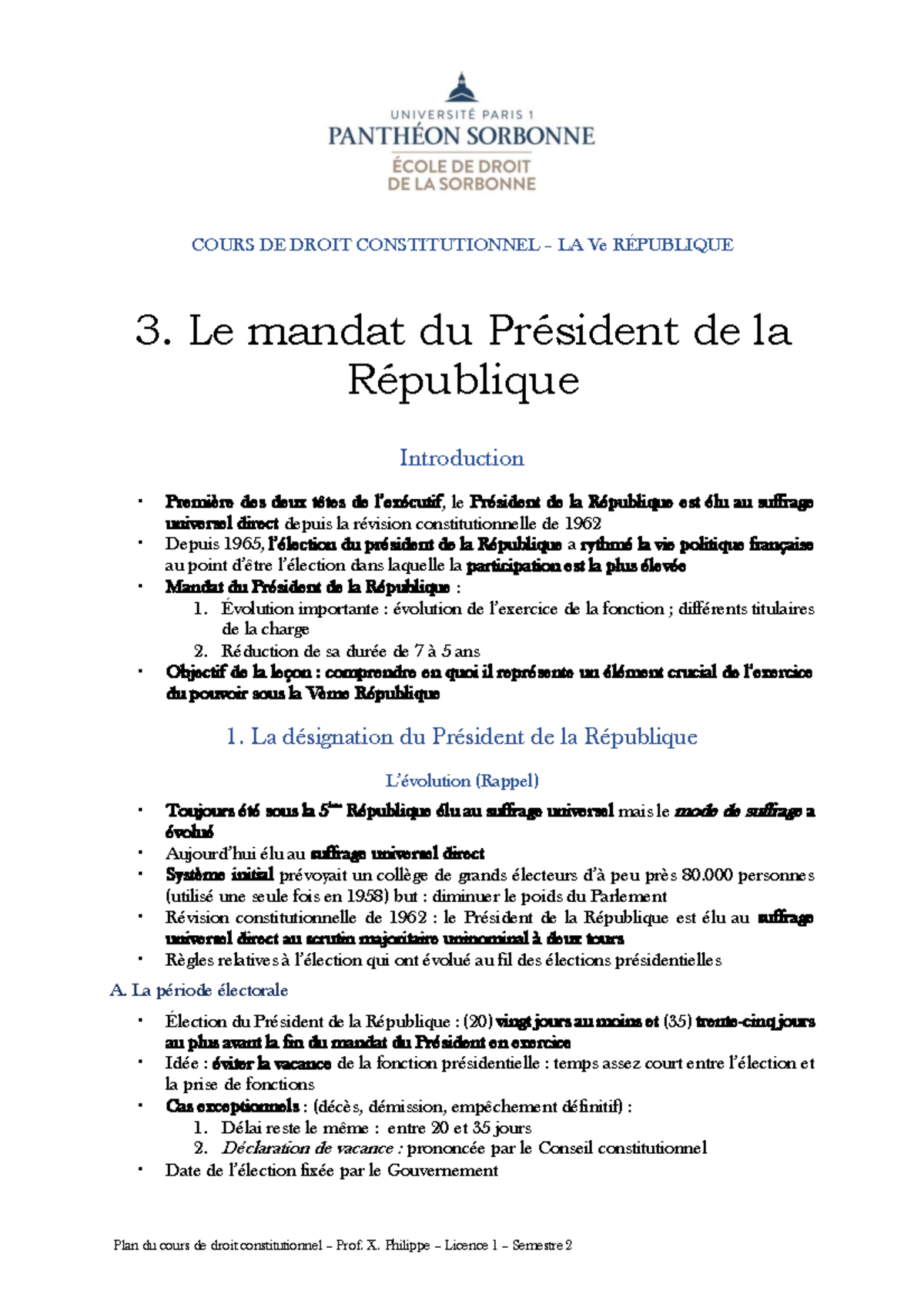 3. Plan Leçon Le mandat du Président de la république - COURS DE DROIT ...