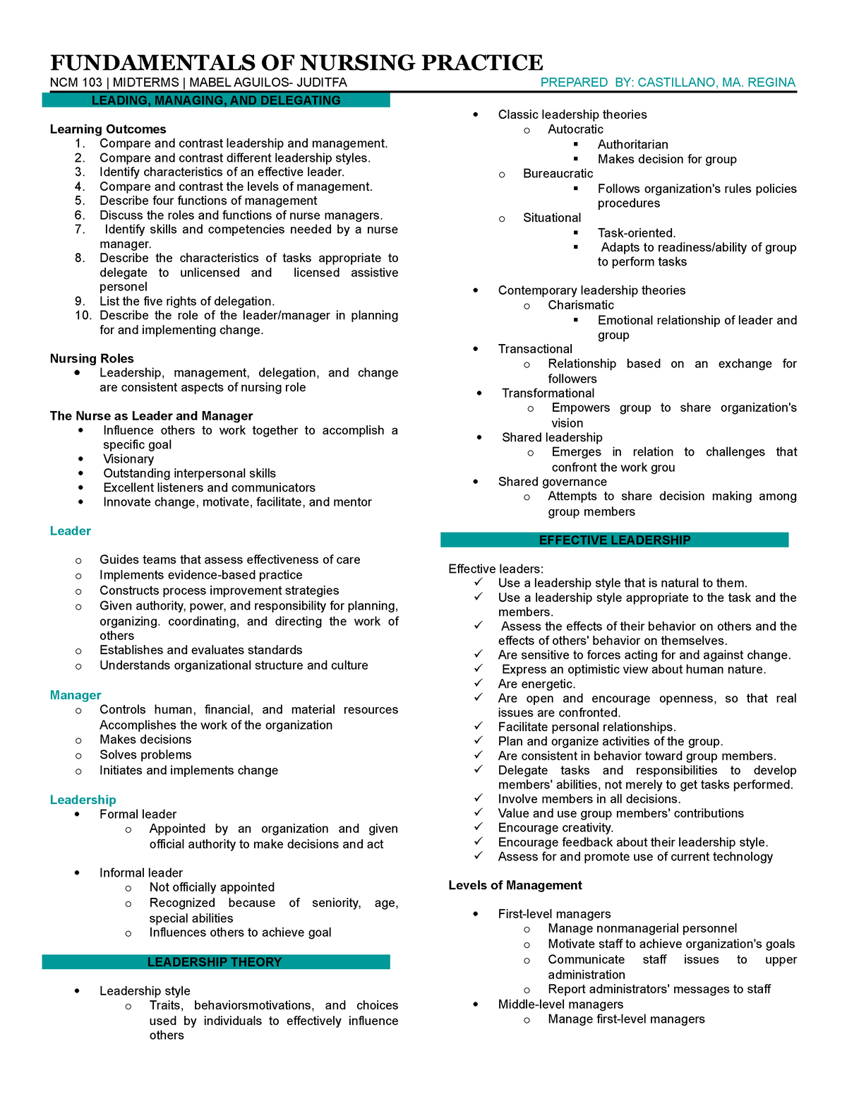 Leading Managing Delegating Trans GOW - Health Education - Xavier - Studocu