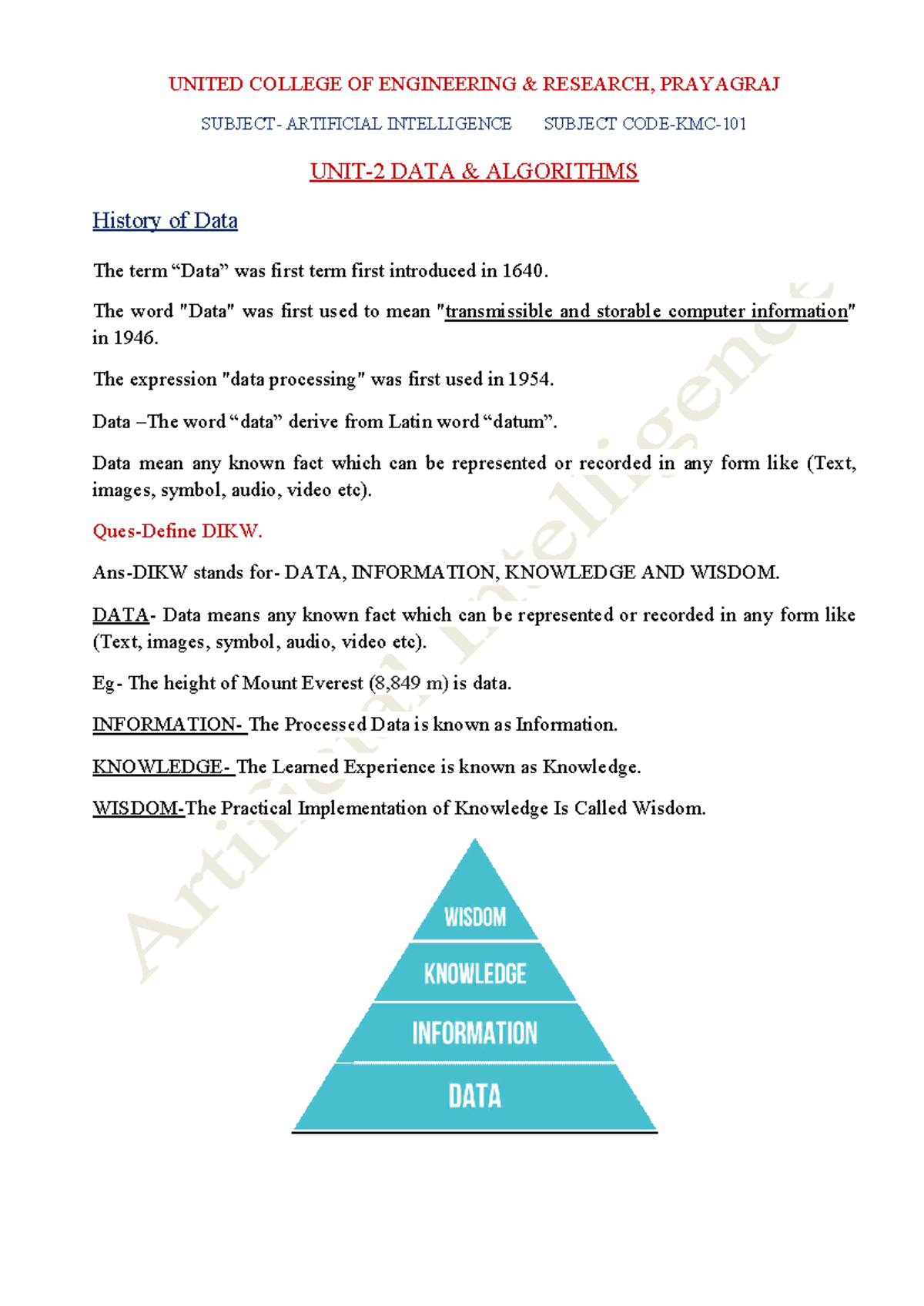 Aiunit-2 - Eqsy to understand notes - UNITED COLLEGE OF ENGINEERING ...
