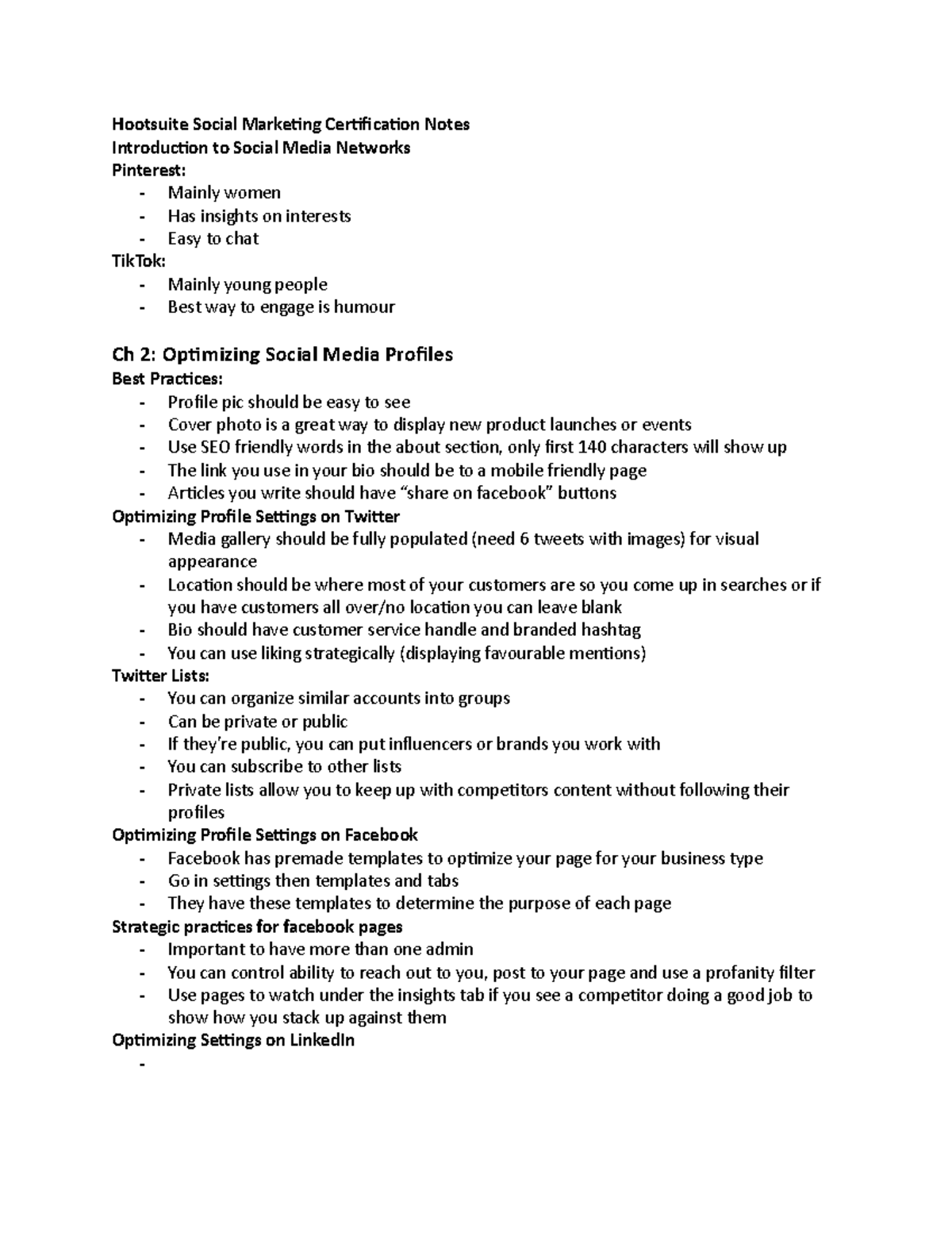 Hootsuite Social Marketing Certification Notes Hootsuite Social