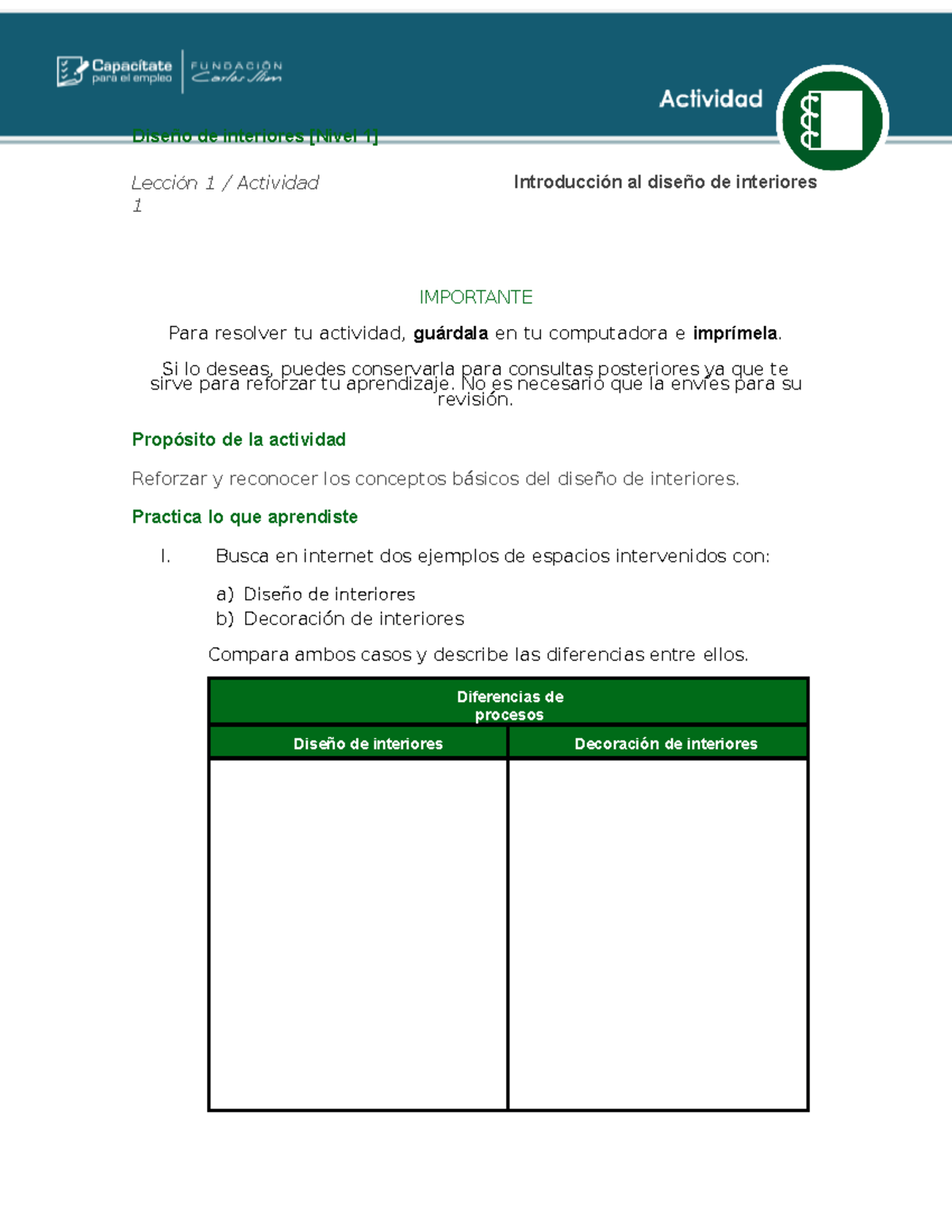 Introducción al diseño de interiores - Lección 1 / Actividad 1 ...