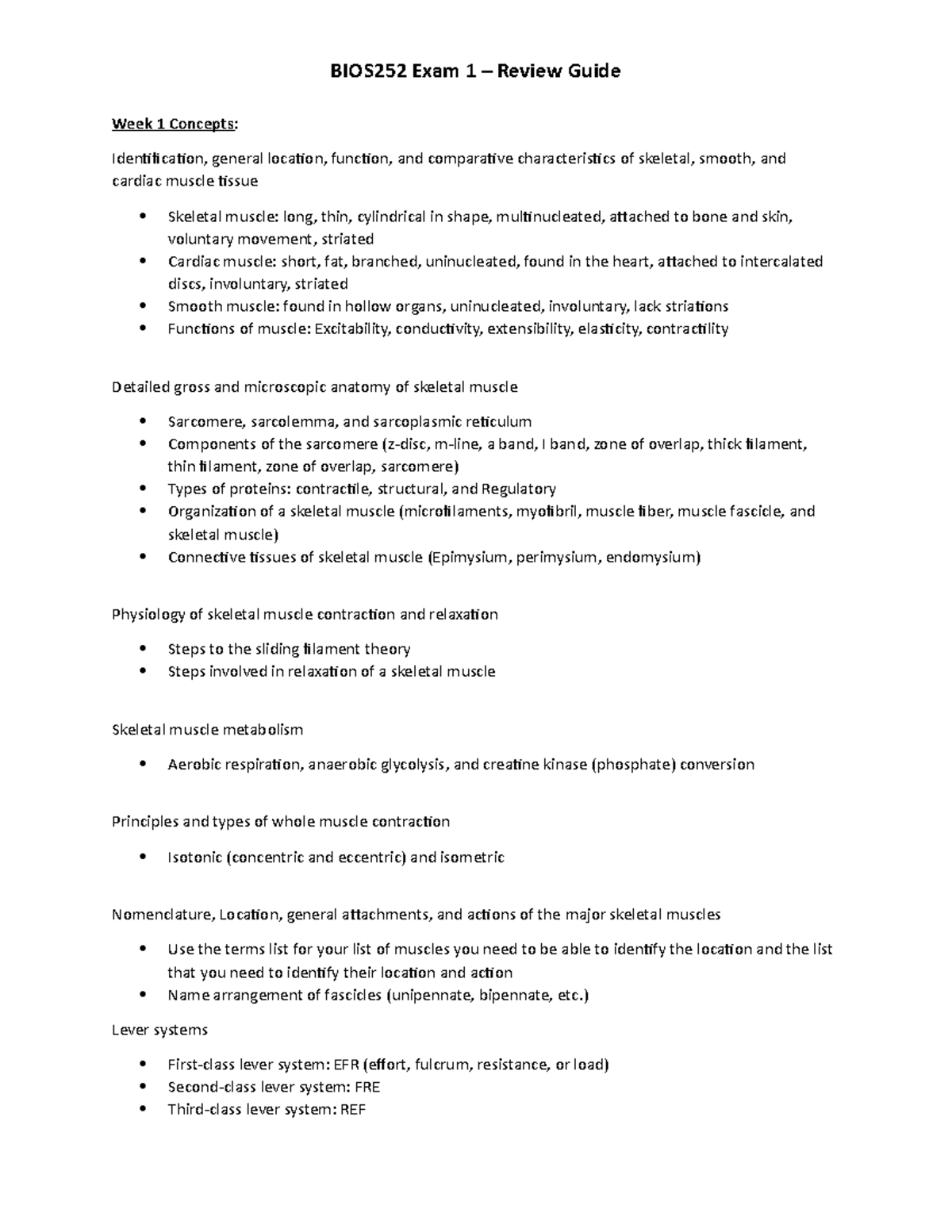 BIOS252 Exam 1 Review Guide - BIOS252 Exam 1 – Review Guide Week 1 ...