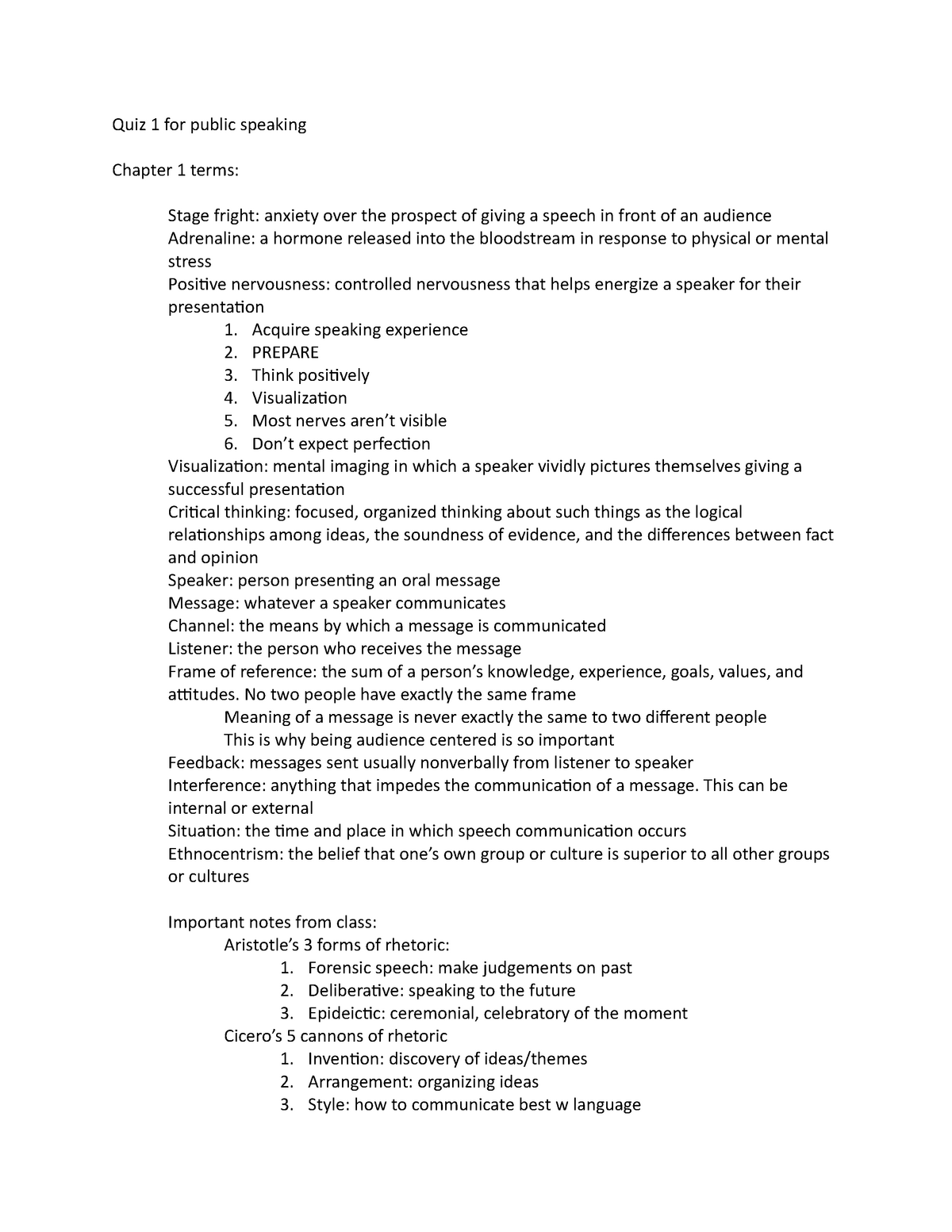 Quiz 1 For Public Speaking Chapter 1-3 Terms - Studocu