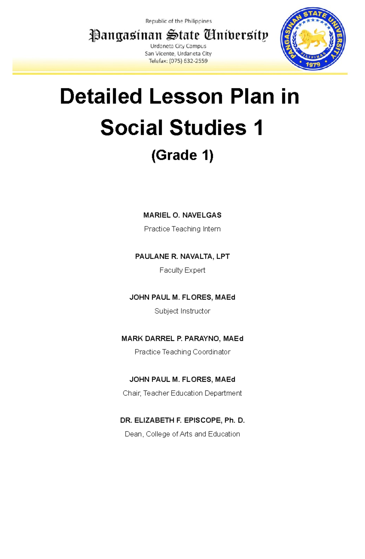 Social Studies Grade 1 Detailed Lesson Plan In Social Studies 1 
