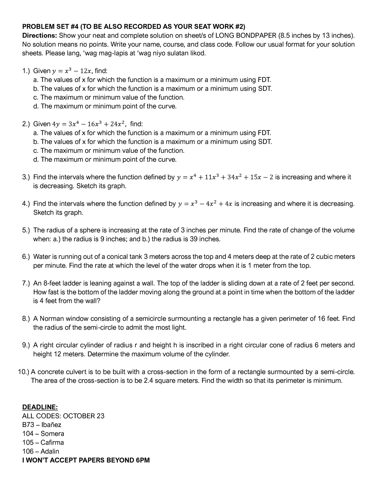 Problem Set4 - PROBLEM SET # 4 (TO BE ALSO RECORDED AS YOUR SEAT WORK ...