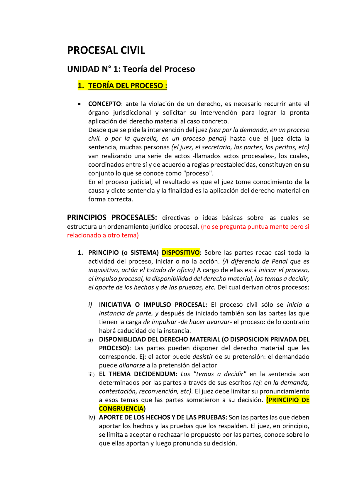 Resumen Procesal Civil Primer Parcial - PROCESAL CIVIL UNIDAD N° 1 ...