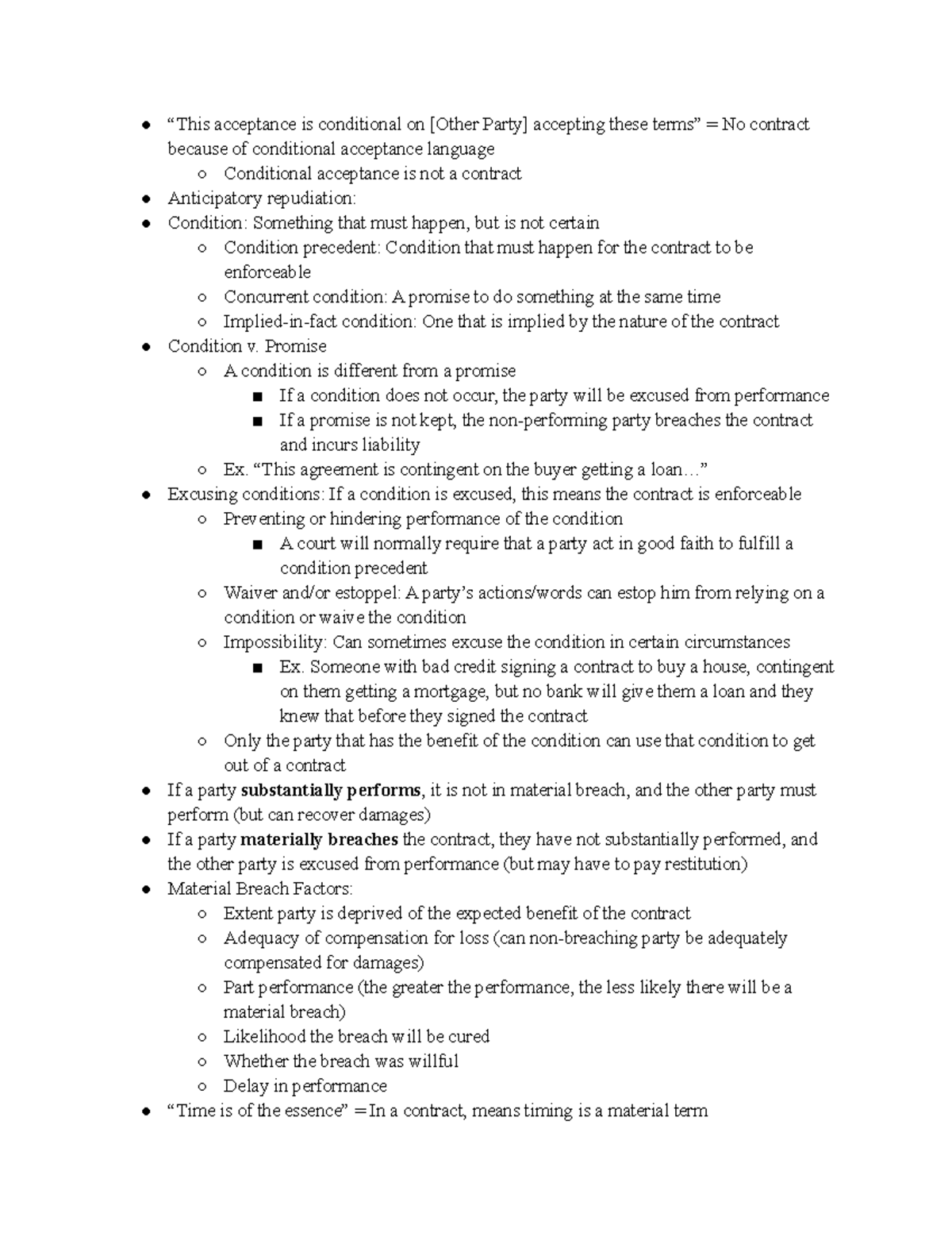 Contract Performance and Remedies - “This acceptance is conditional on ...