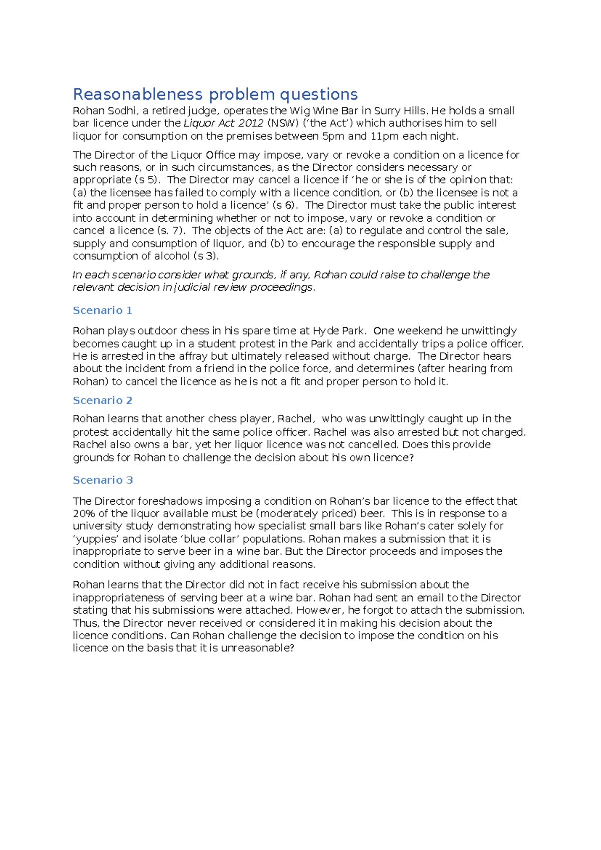 Unreasonableness problem questions - Reasonableness problem questions ...