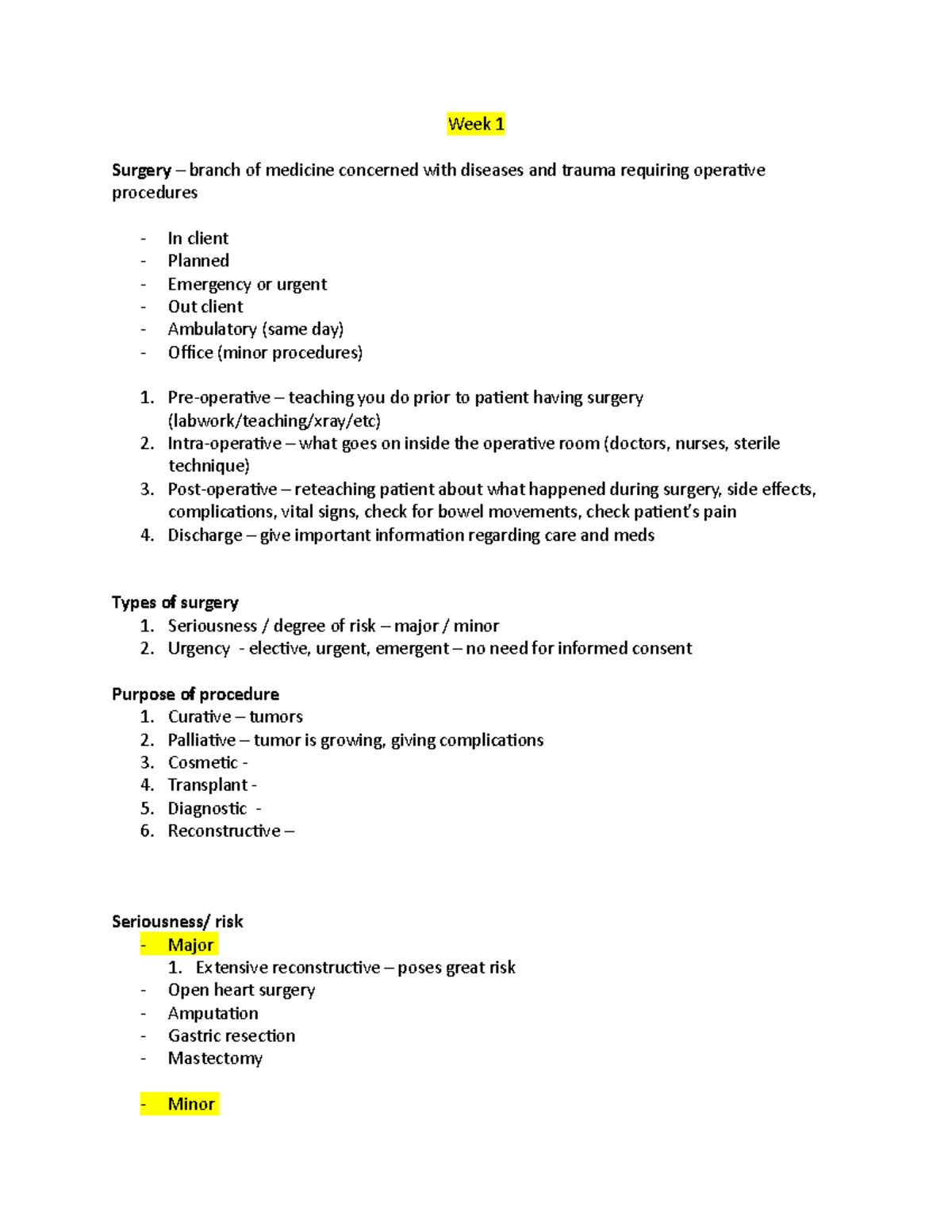 Med Surg Wk 1 - Med Surg Week 1 Pre/intra/post Operative - Dr Roces ...