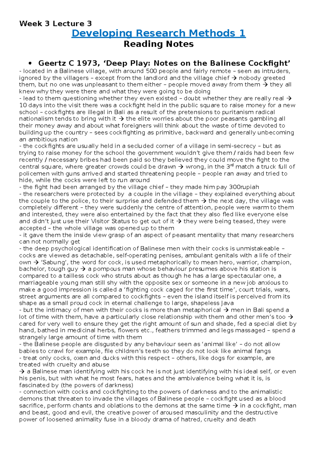 Week 3 Lecture 3 reading notes - Week 3 Lecture 3 Developing Research ...