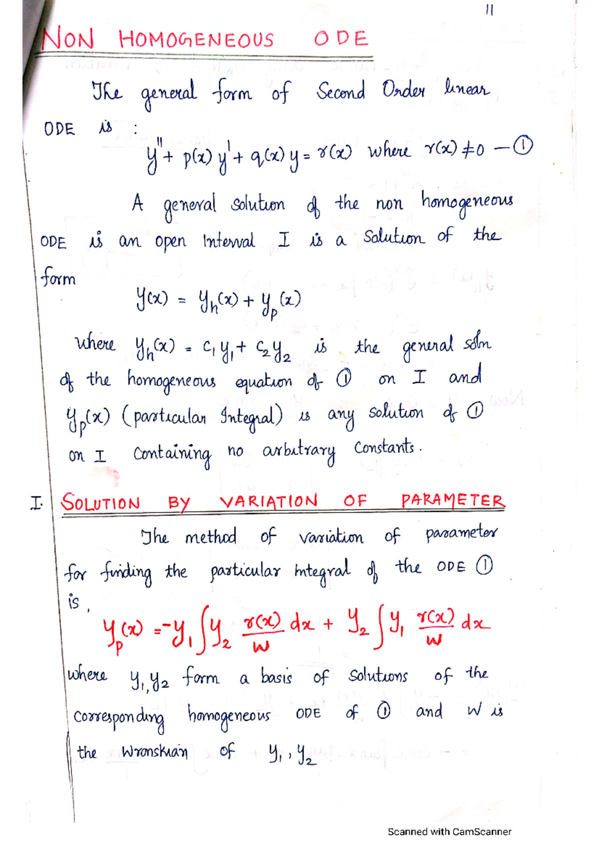 Non homogeneous ODE Vector Calculus, Differential Equations And