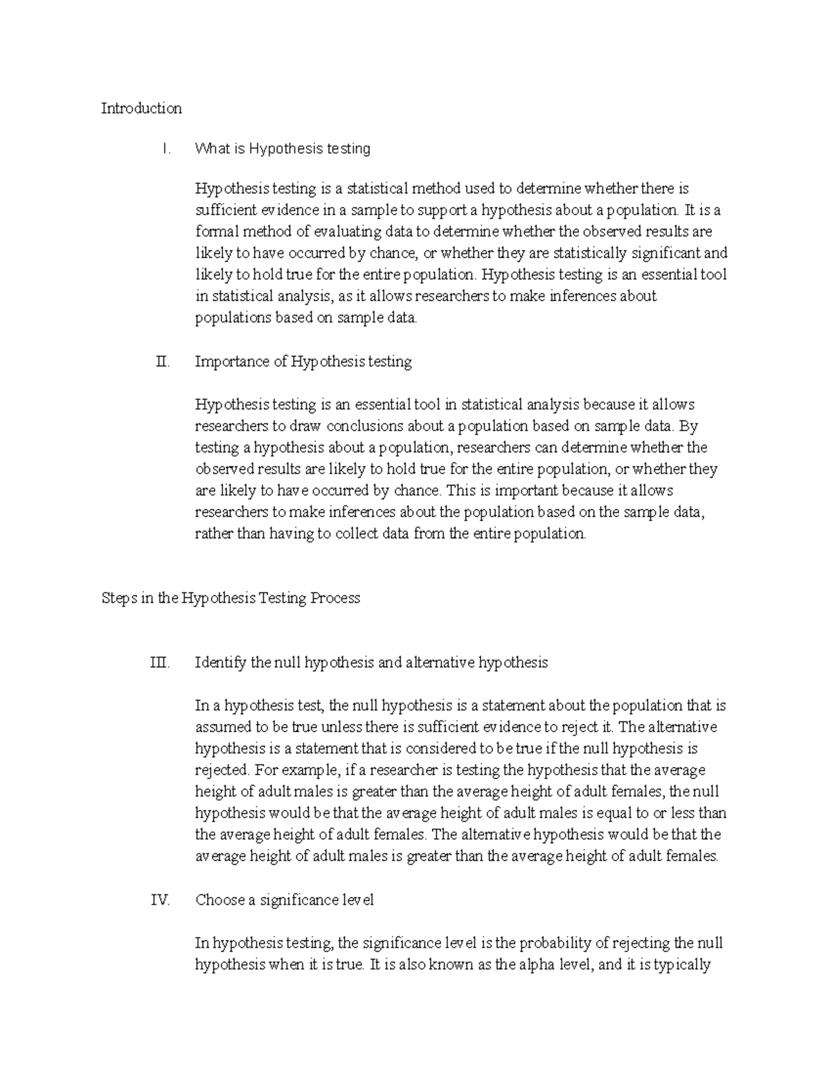 Stats 250 hypothesis testing - Introduction I. What is Hypothesis ...