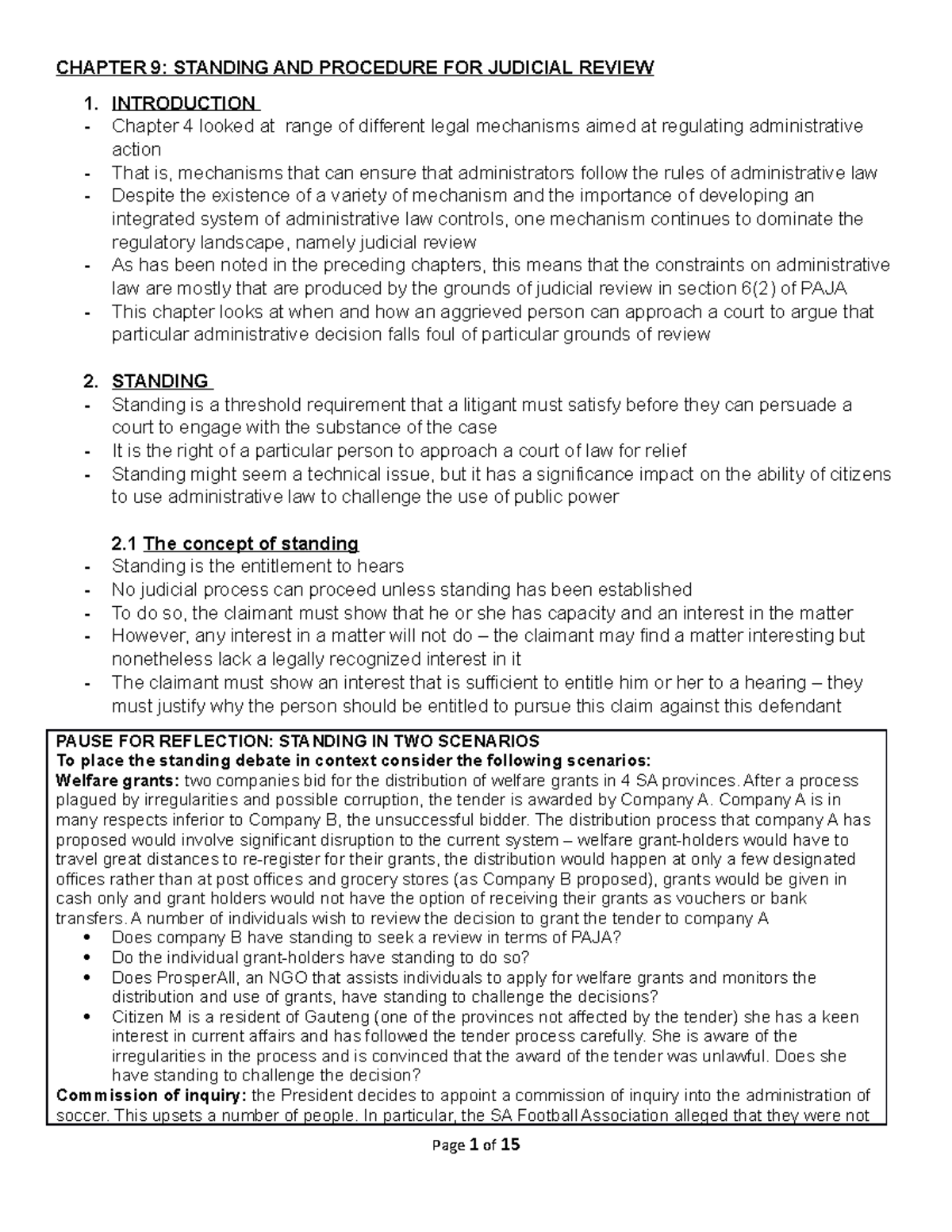 Chapter 9 - Summary Family Law - CHAPTER 9: STANDING AND PROCEDURE FOR ...