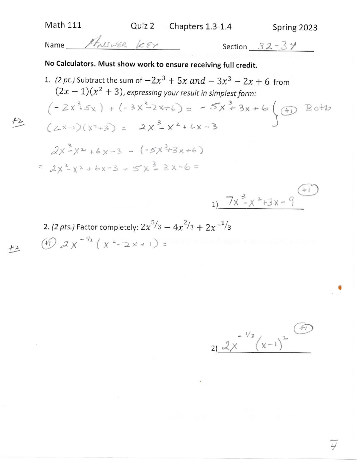 Math 111 Quiz 2 Answer Key Spring 2023 - 01.640.111 - Studocu