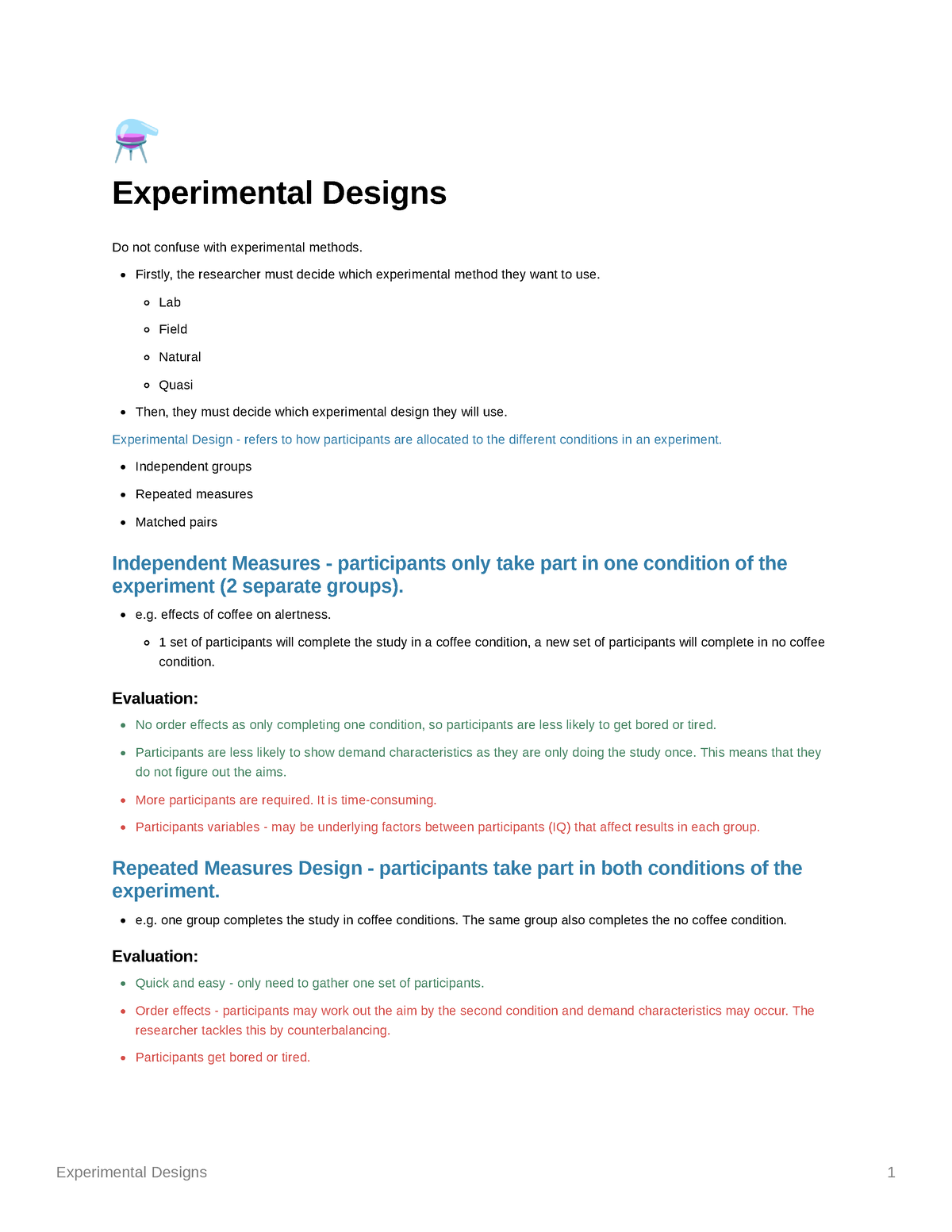 experimental design and methods reading answers