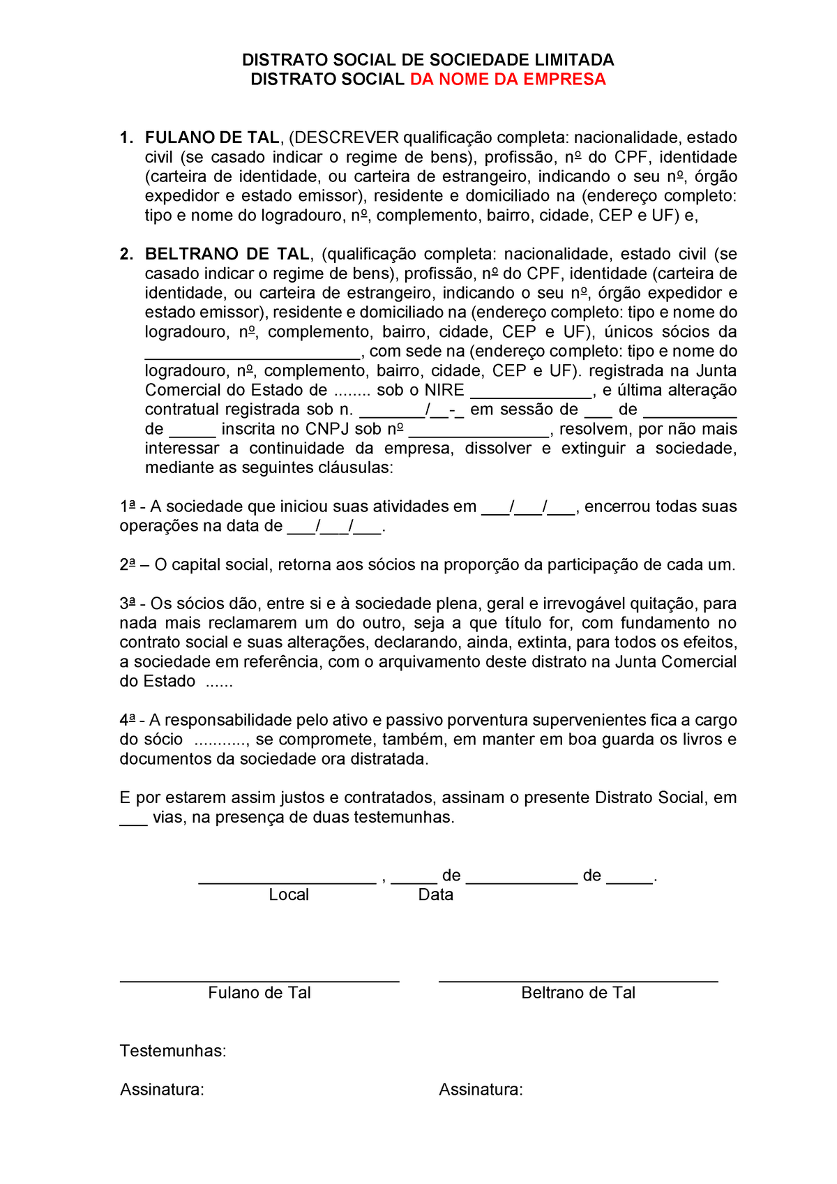 Topo 67 Imagem Modelo De Distrato Social - Br.thptnganamst.edu.vn