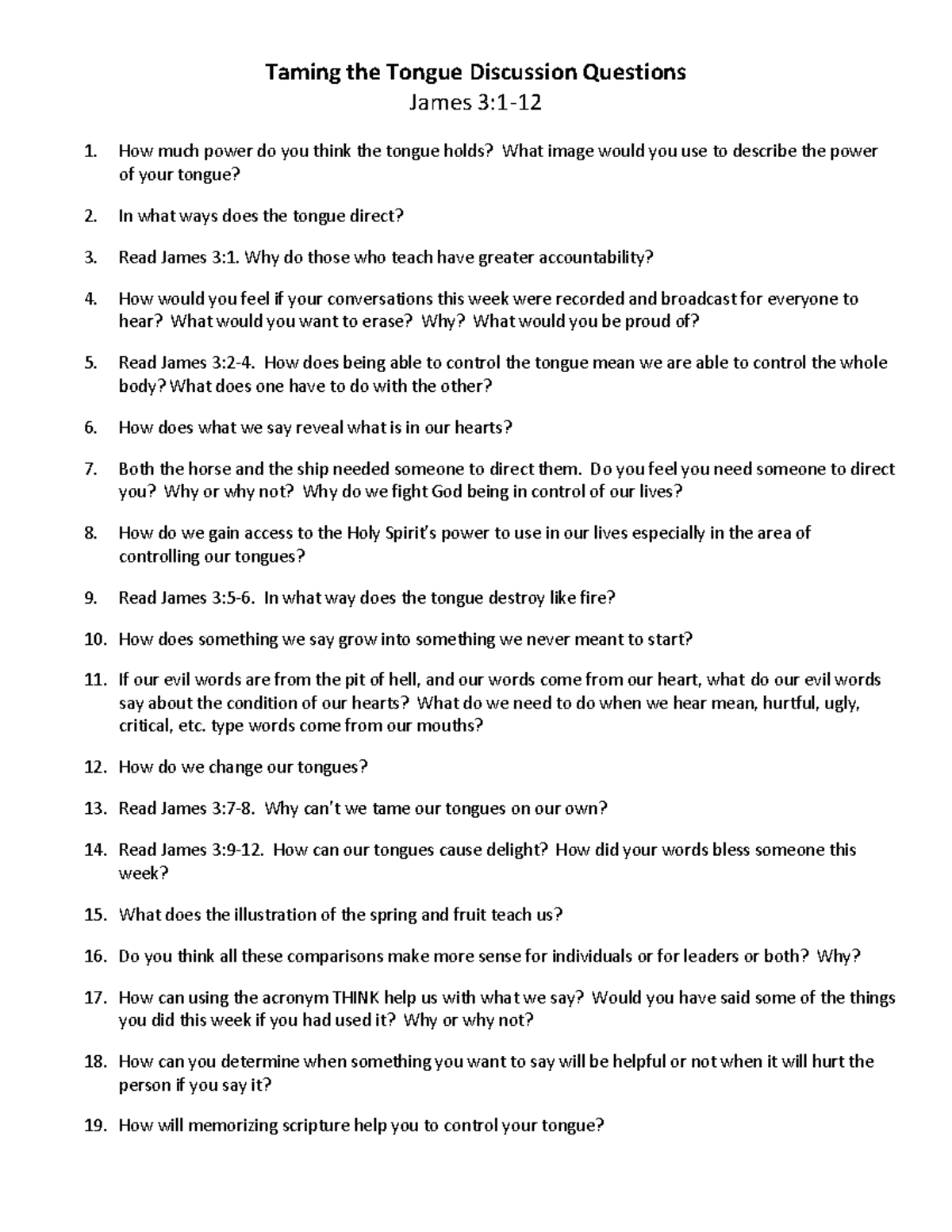 2019 0303 GGDG Please Taming the Tongue Discussion Questions James