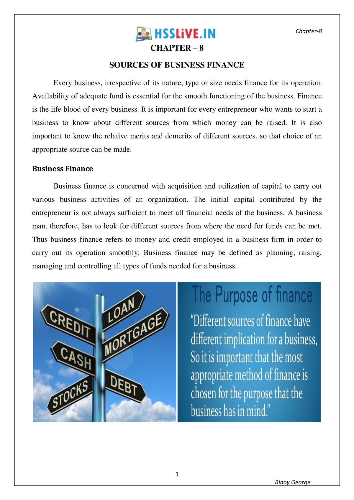 sources of business finance assignment