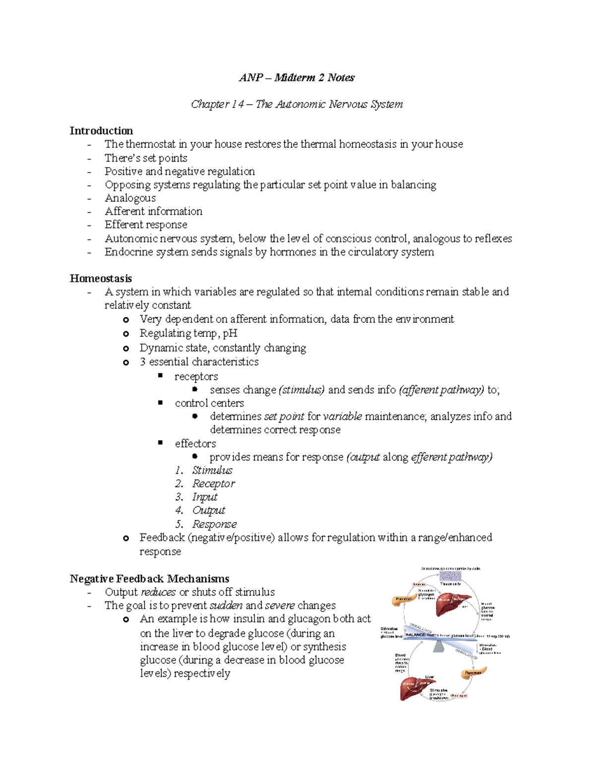 Midterm 2 notes - ANP – Midterm 2 Notes Chapter 14 – The Autonomic ...