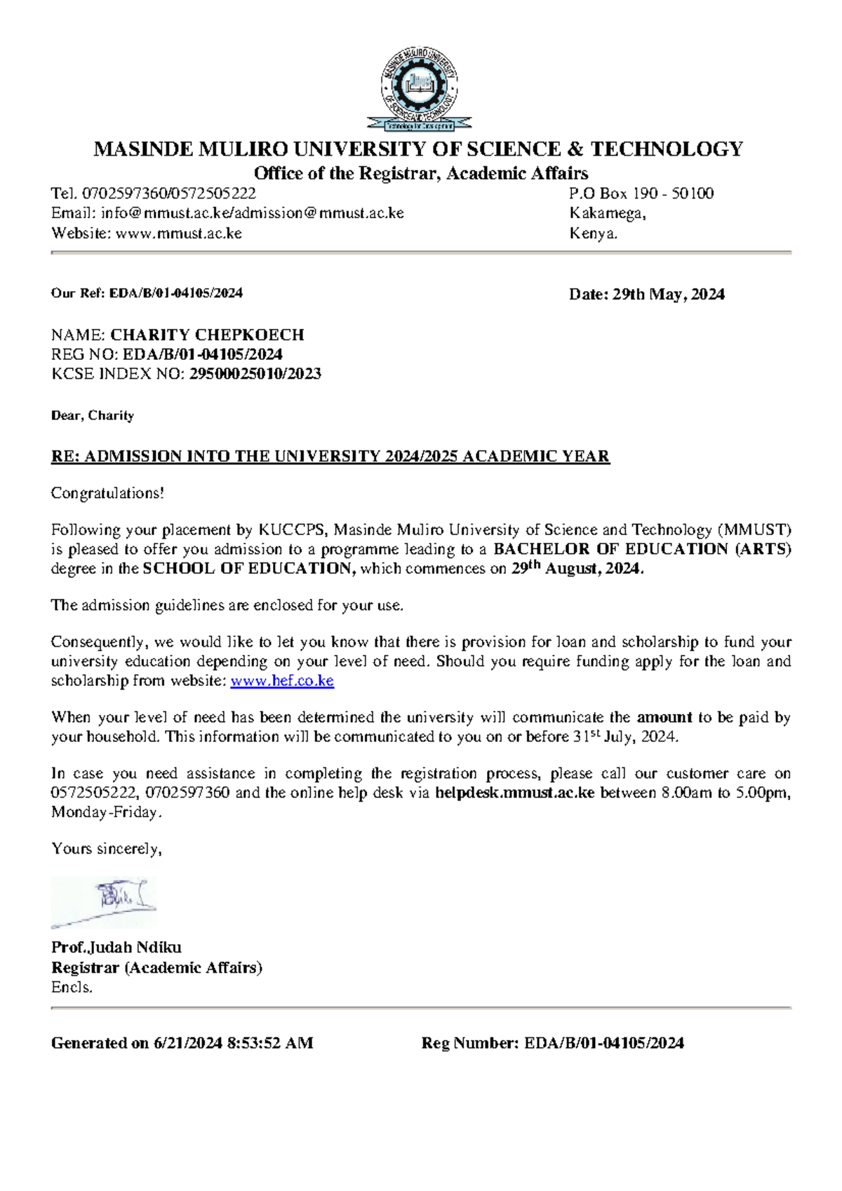 charity-chepkoech-admission-letter-masinde-muliro-university-of