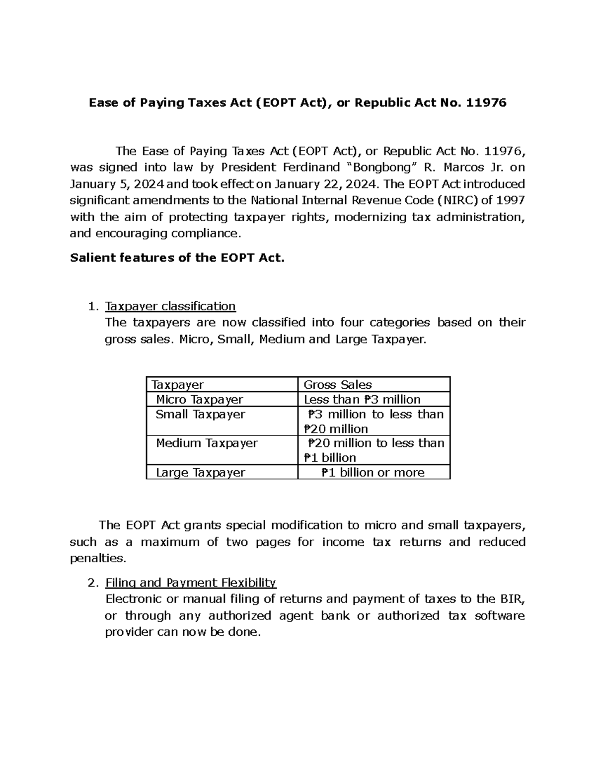 Ease of Paying Tax - 11976 The Ease of Paying Taxes Act (EOPT Act), or ...